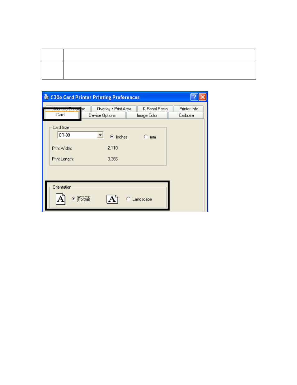 Selecting orientation - portrait under card tab | HID DTC400E/C30E/M30E User Guide User Manual | Page 197 / 284