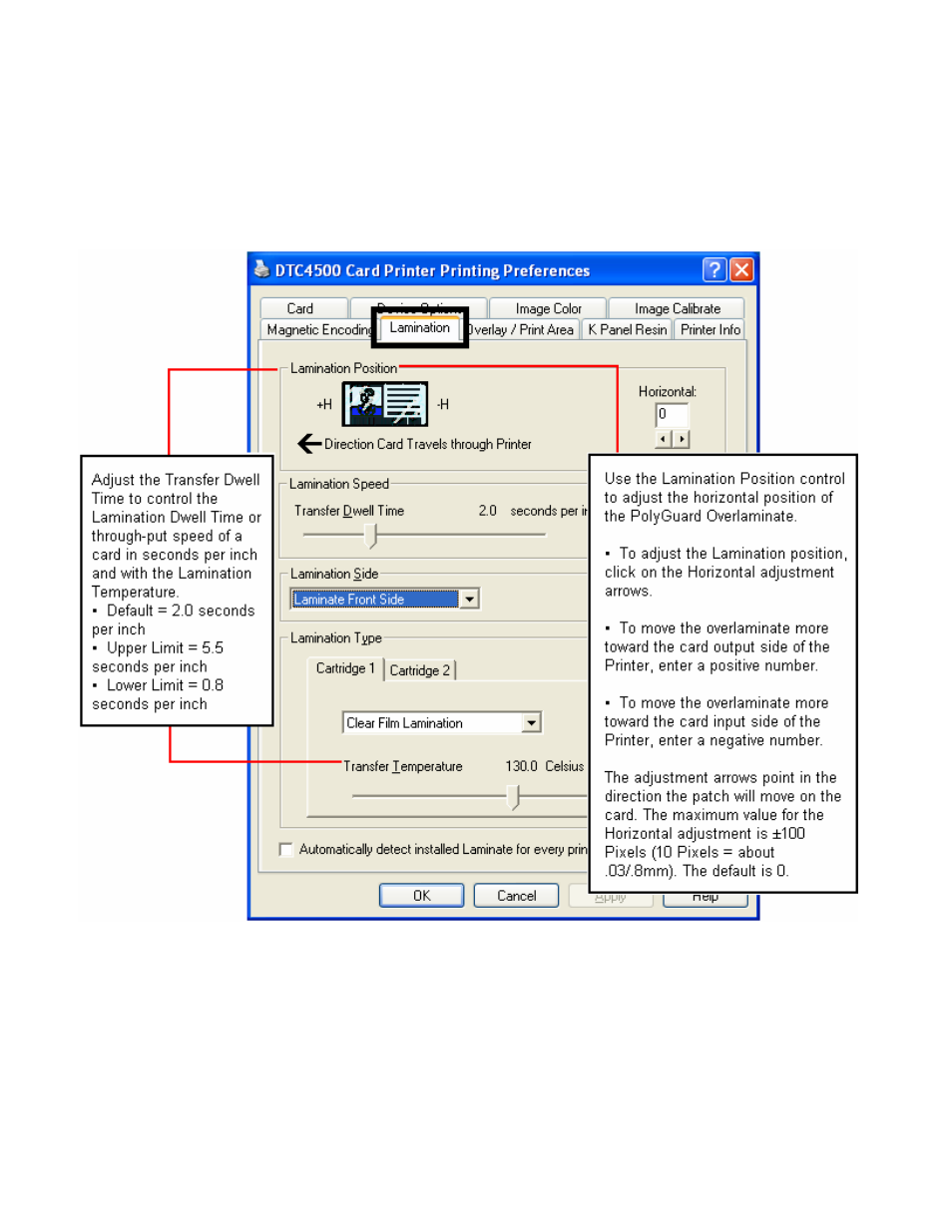 Using the lamination tab | HID DTC4500 User Guide User Manual | Page 72 / 140