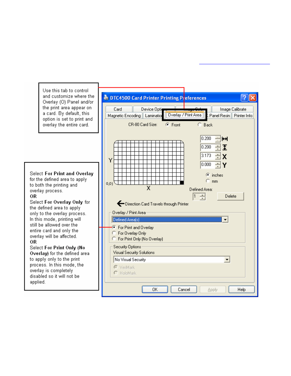 Using the overlay / print area tab | HID DTC4500 User Guide User Manual | Page 74 / 140