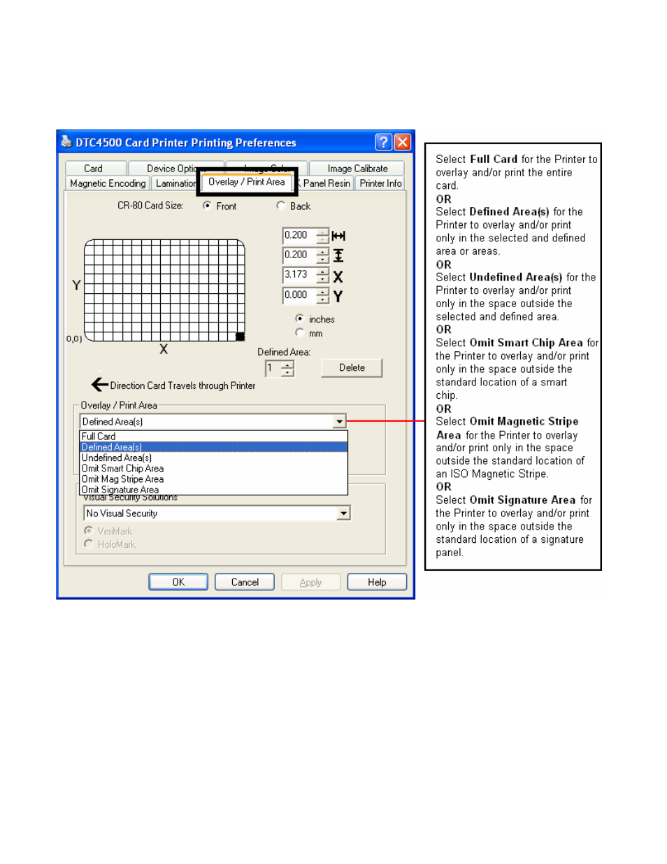 Using the overlay / print area tab | HID DTC4500 User Guide User Manual | Page 75 / 140