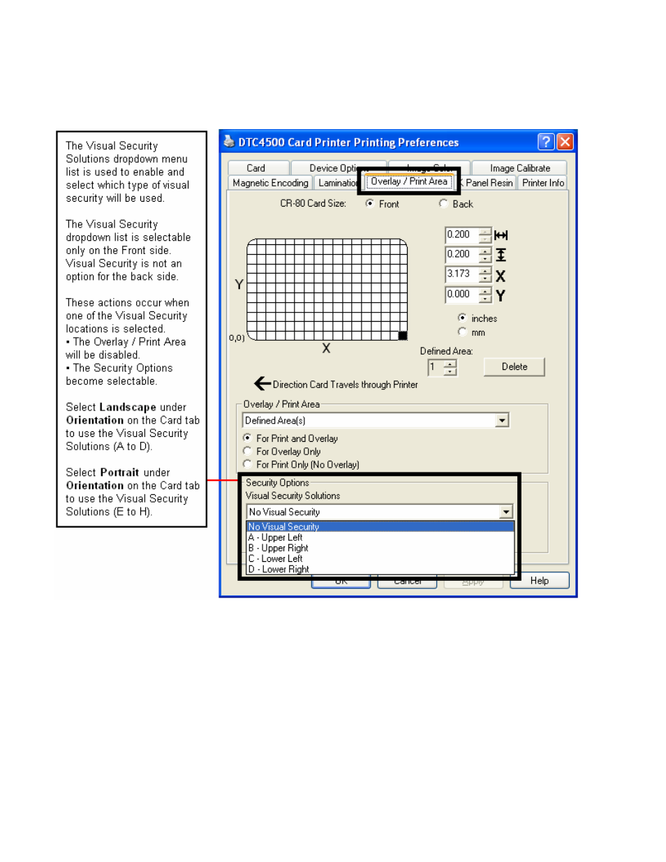 Using the overlay / print area tab | HID DTC4500 User Guide User Manual | Page 76 / 140