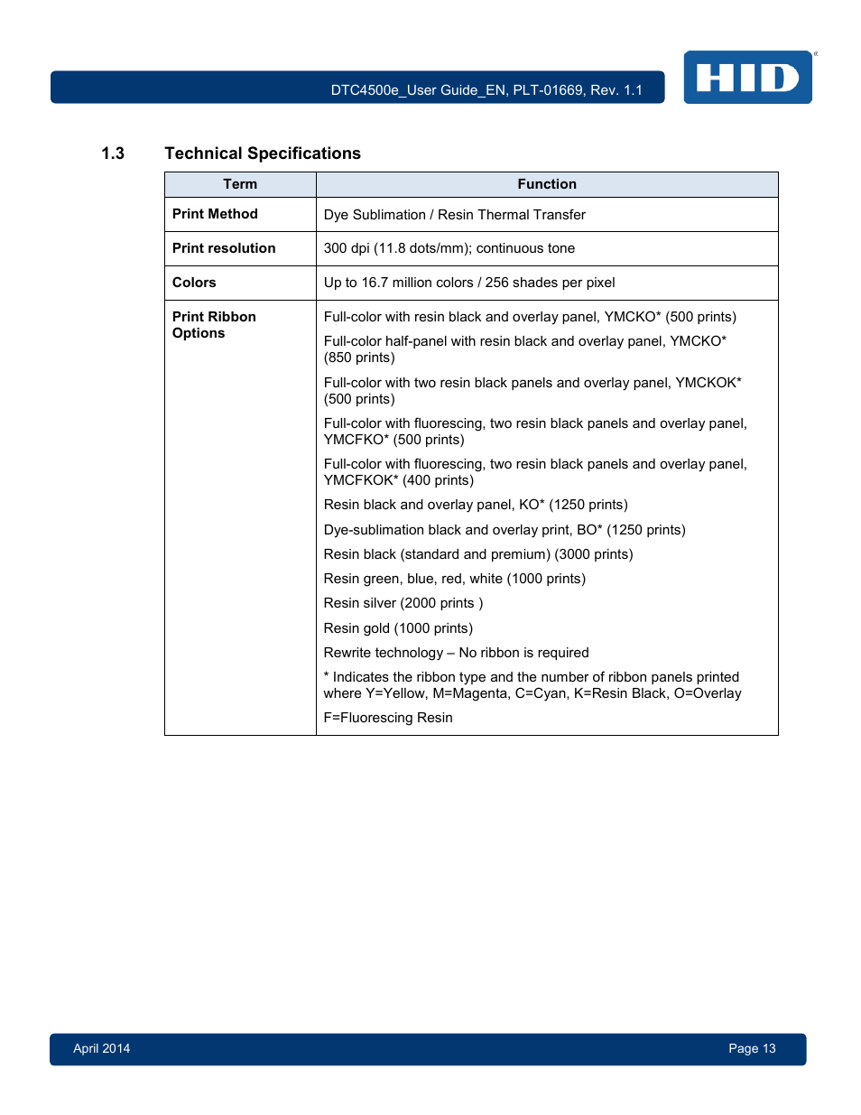 3 technical specifications, Technical specifications | HID DTC4500e User Guide User Manual | Page 13 / 90