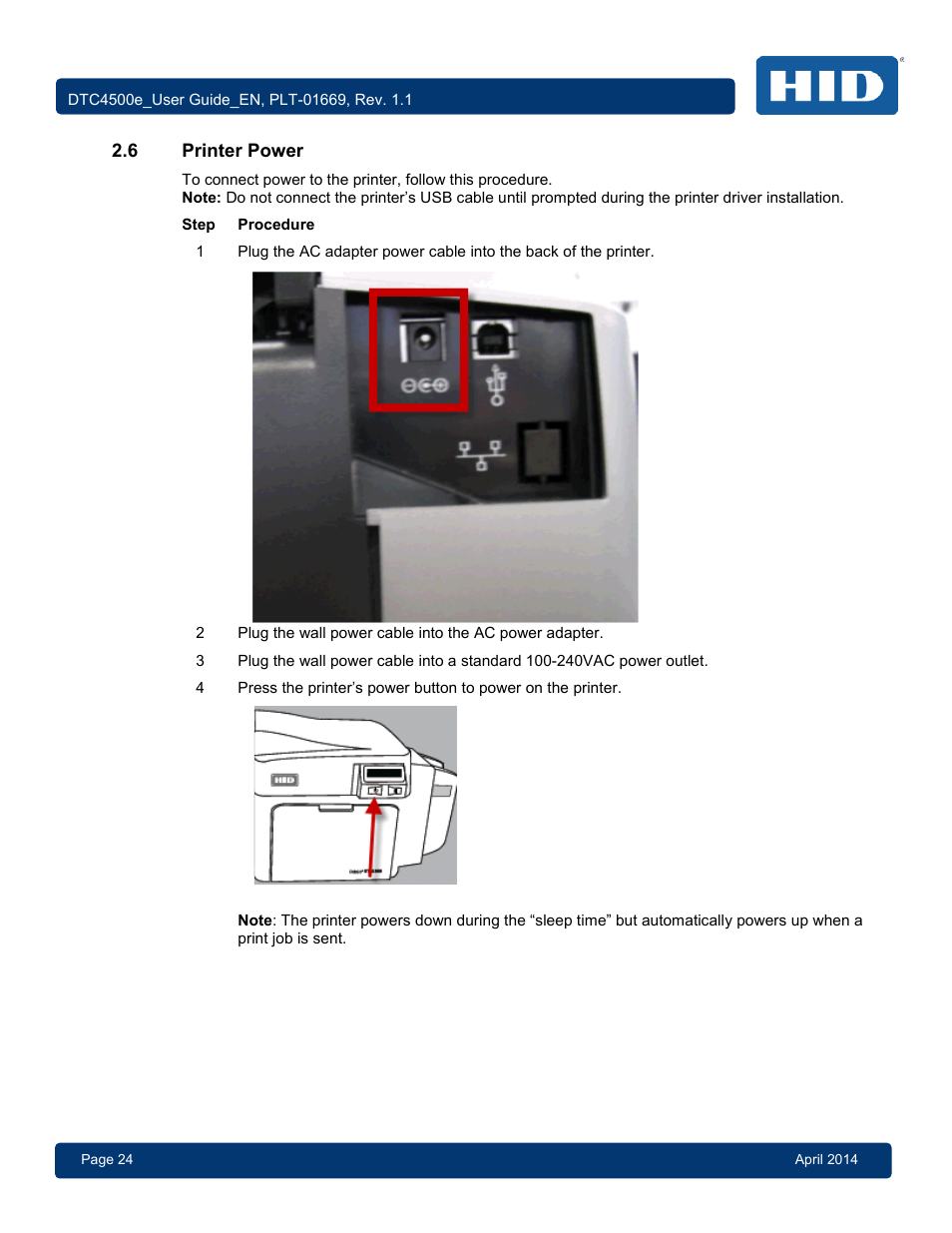 6 printer power, Printer power | HID DTC4500e User Guide User Manual | Page 24 / 90