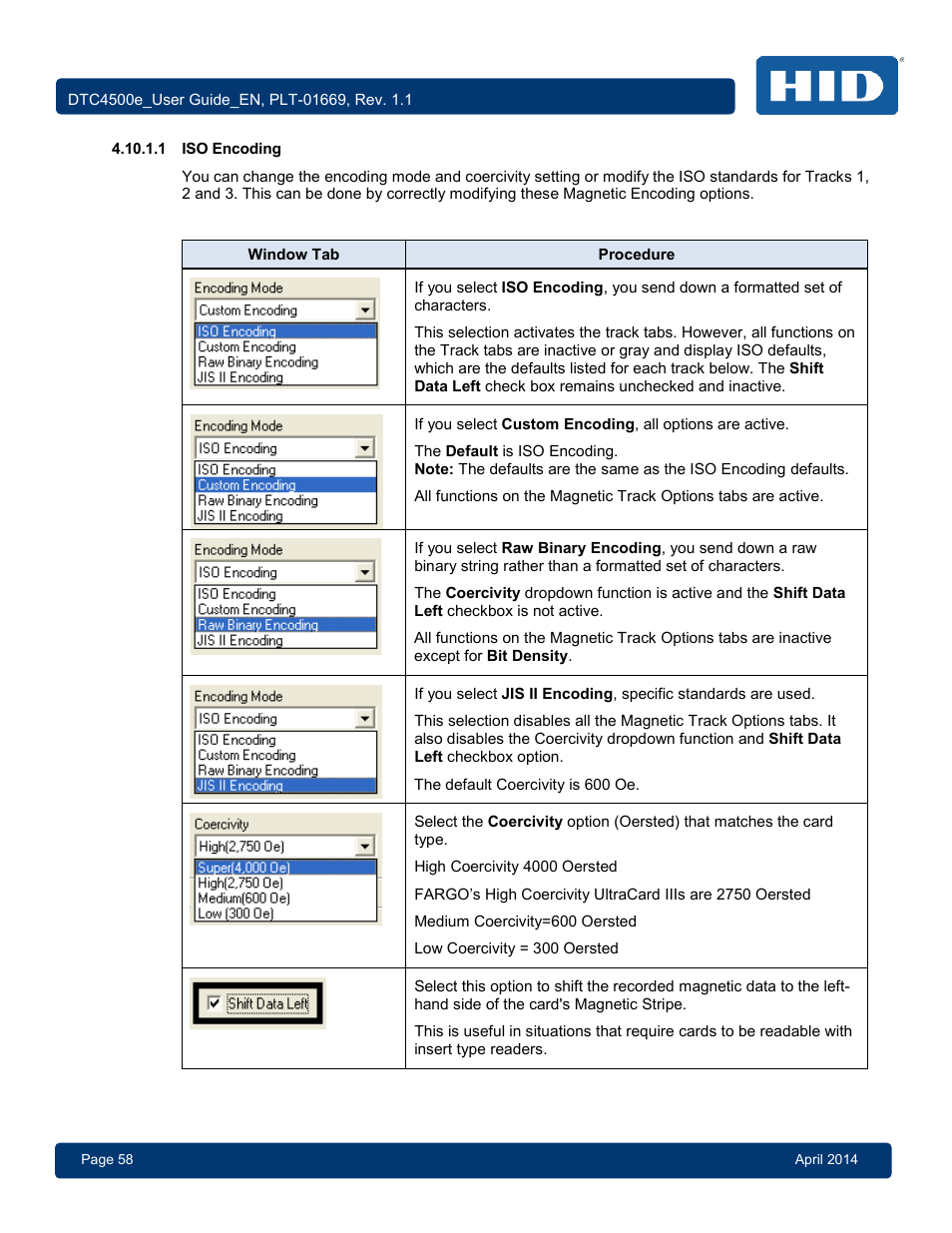 1 iso encoding, Iso encoding | HID DTC4500e User Guide User Manual | Page 58 / 90