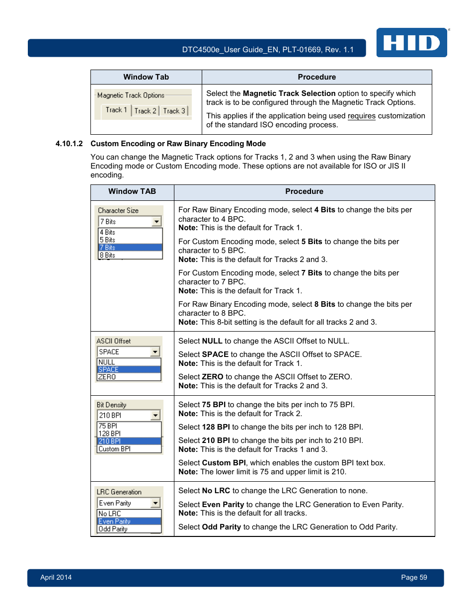 2 custom encoding or raw binary encoding mode, Custom encoding or raw binary encoding mode | HID DTC4500e User Guide User Manual | Page 59 / 90