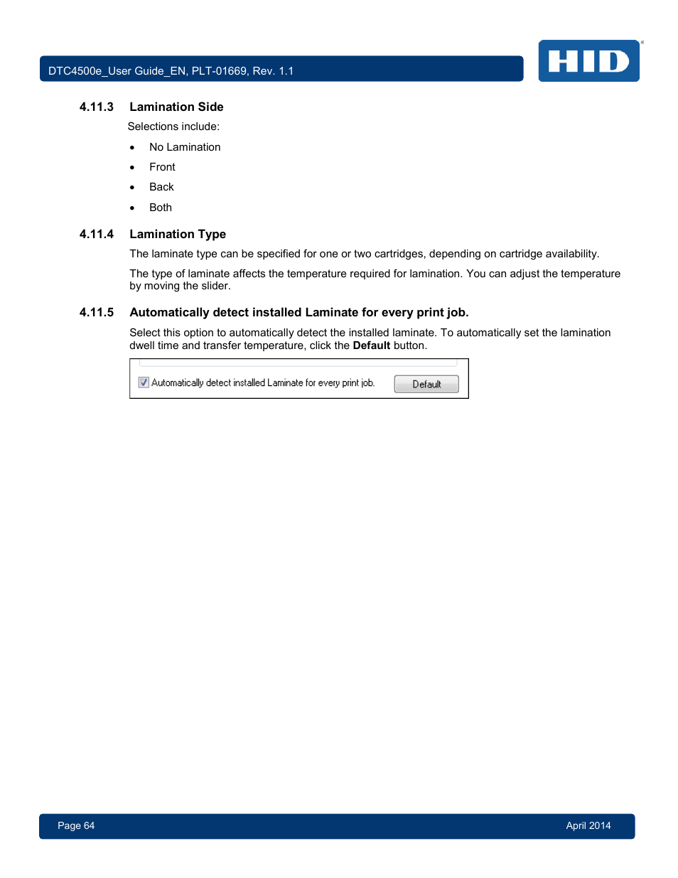 3 lamination side, 4 lamination type, Lamination side | Lamination type | HID DTC4500e User Guide User Manual | Page 64 / 90