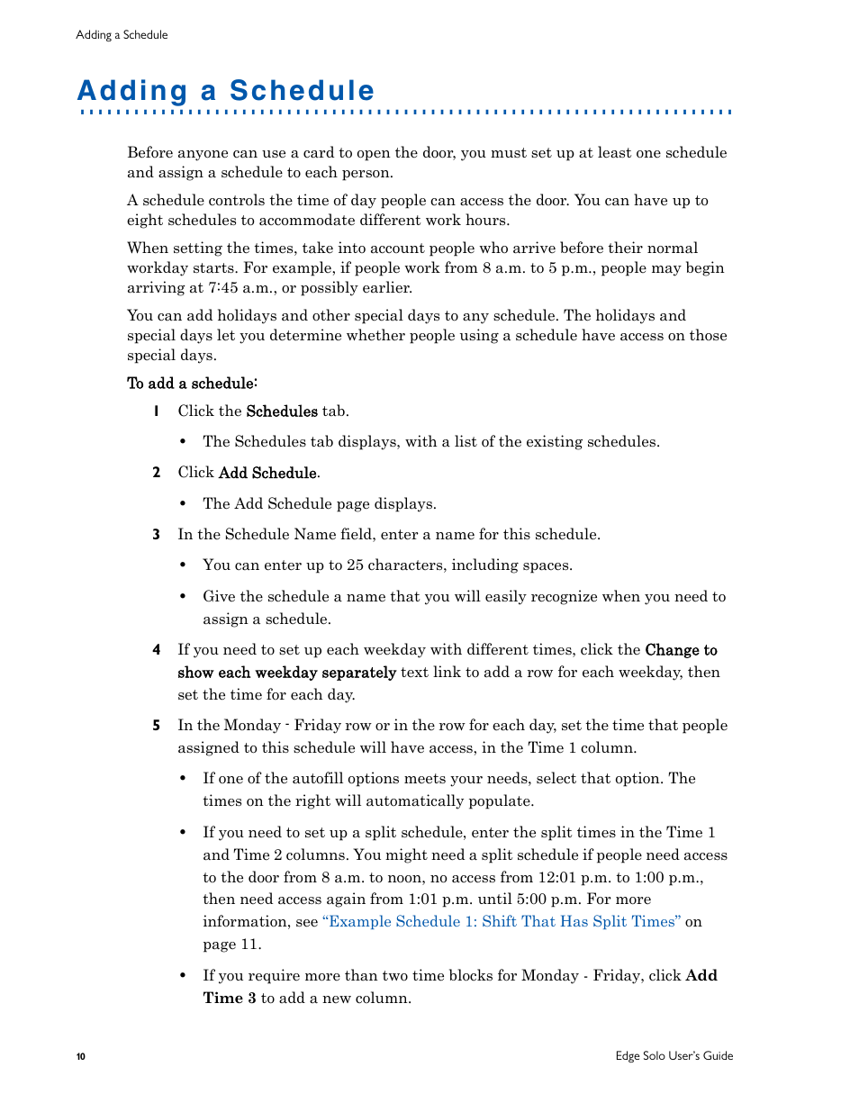 Adding a schedule | HID EDGE Solo v110 User Guide User Manual | Page 14 / 52