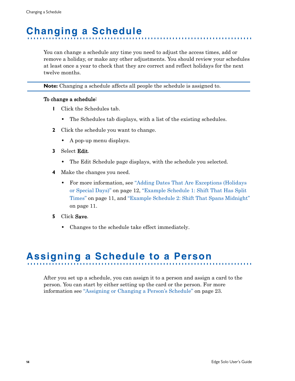 Changing a schedule, Assigning a schedule to a person | HID EDGE Solo v110 User Guide User Manual | Page 18 / 52