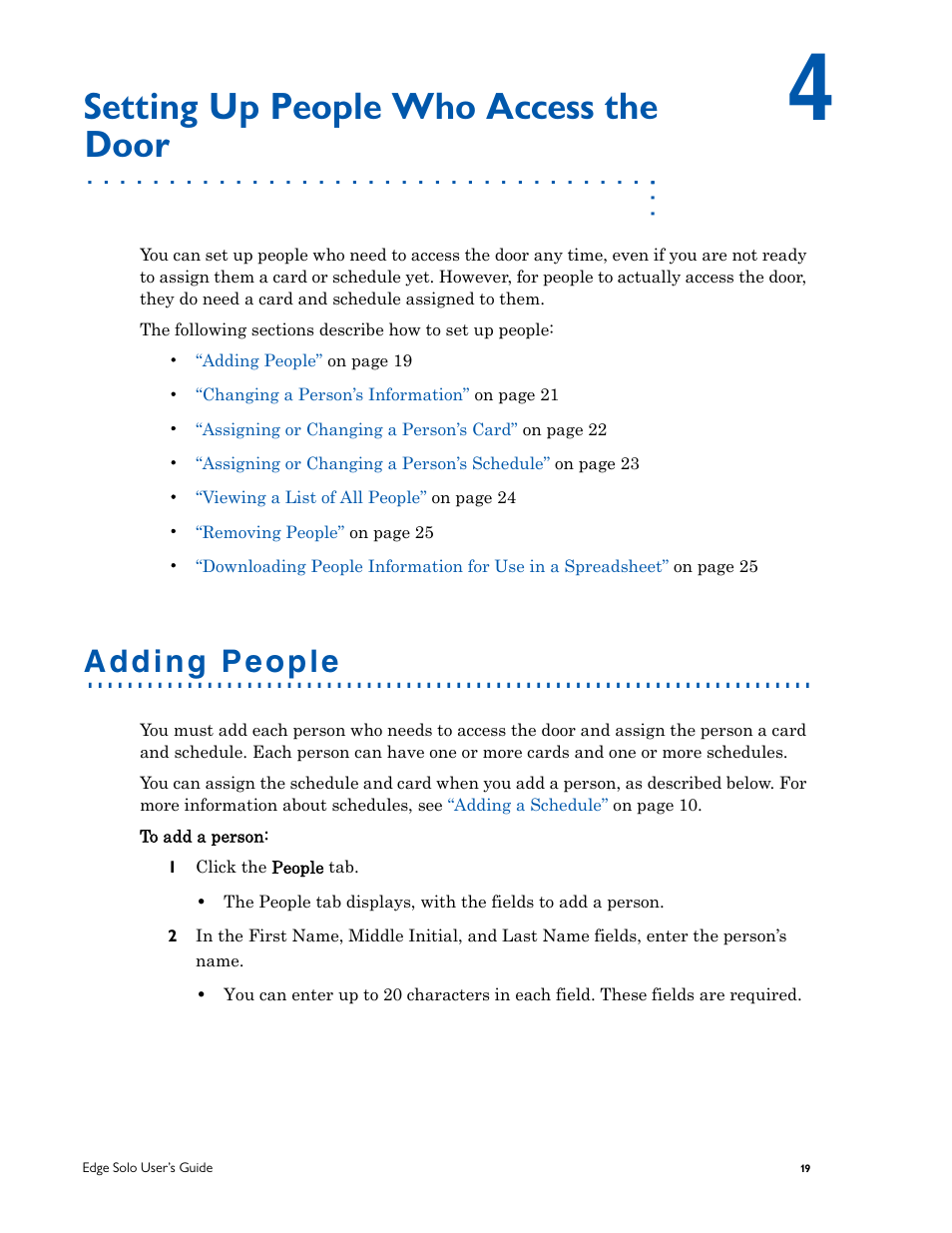 Setting up people who access the door, Adding people, Setting up people who access the | Door | HID EDGE Solo v110 User Guide User Manual | Page 23 / 52