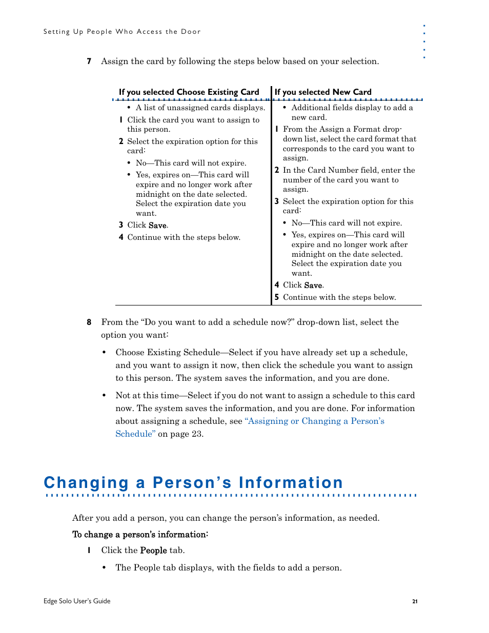 Changing a person’s information, You can continue with step | HID EDGE Solo v110 User Guide User Manual | Page 25 / 52