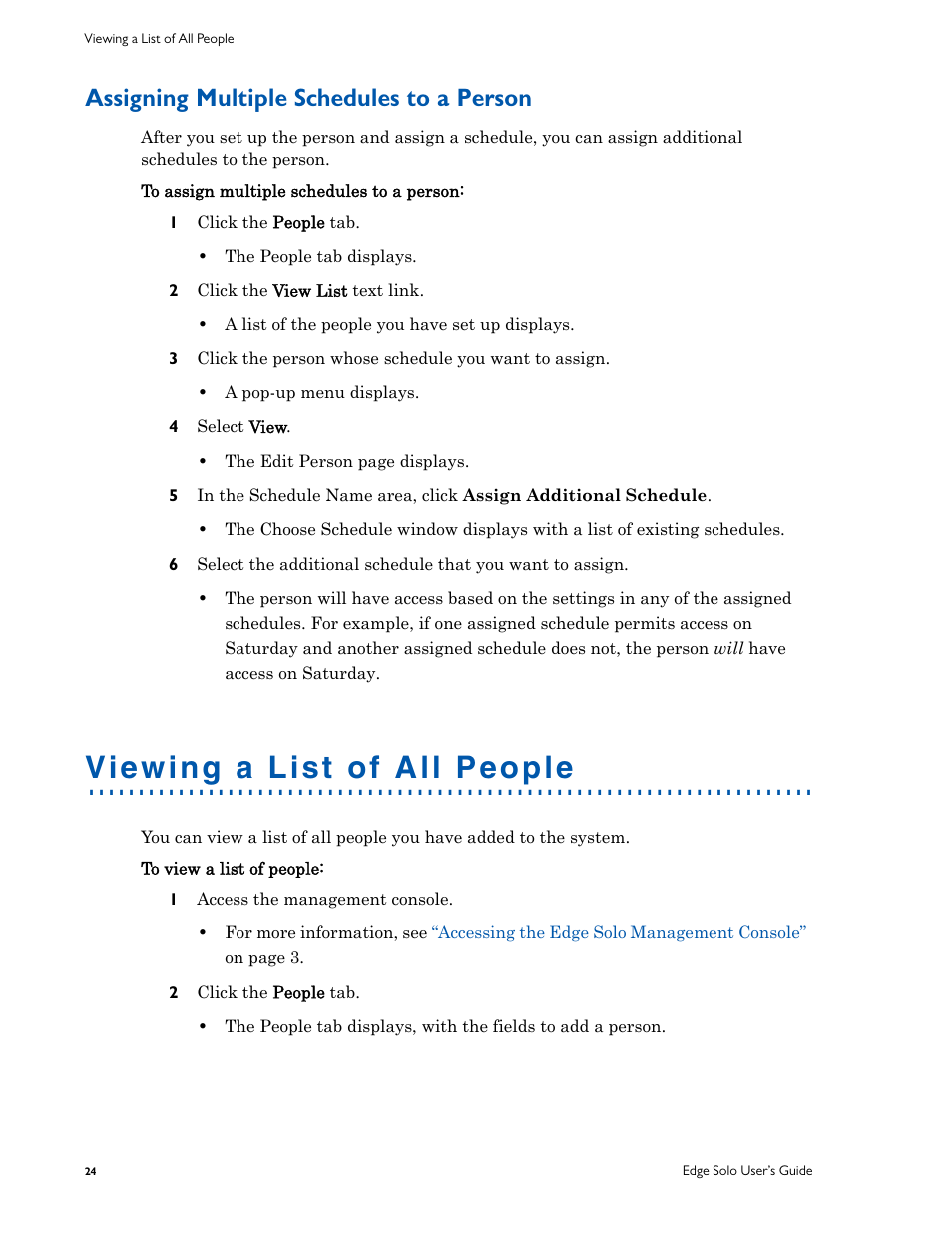 Assigning multiple schedules to a person, Viewing a list of all people | HID EDGE Solo v110 User Guide User Manual | Page 28 / 52