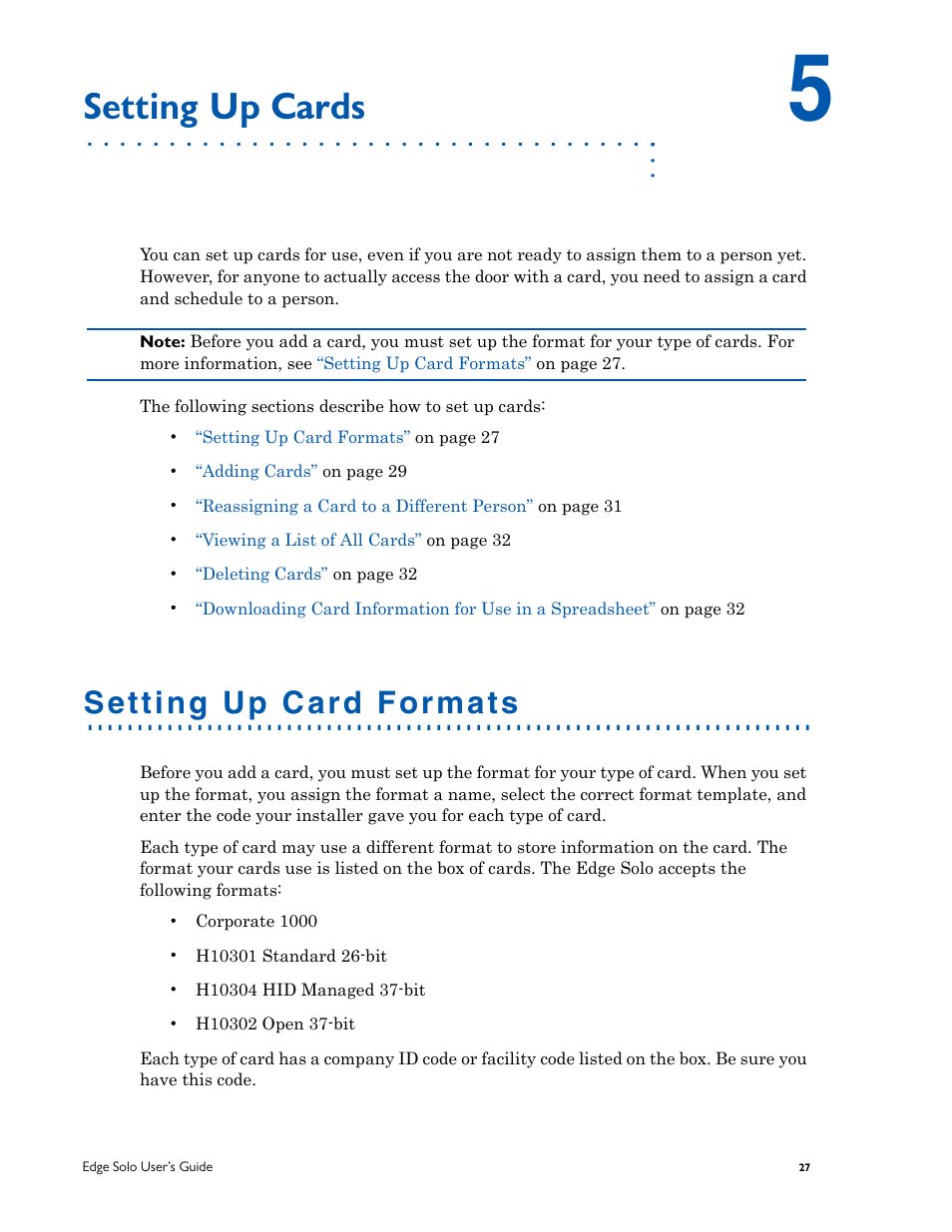 Setting up cards, Setting up card formats | HID EDGE Solo v110 User Guide User Manual | Page 31 / 52
