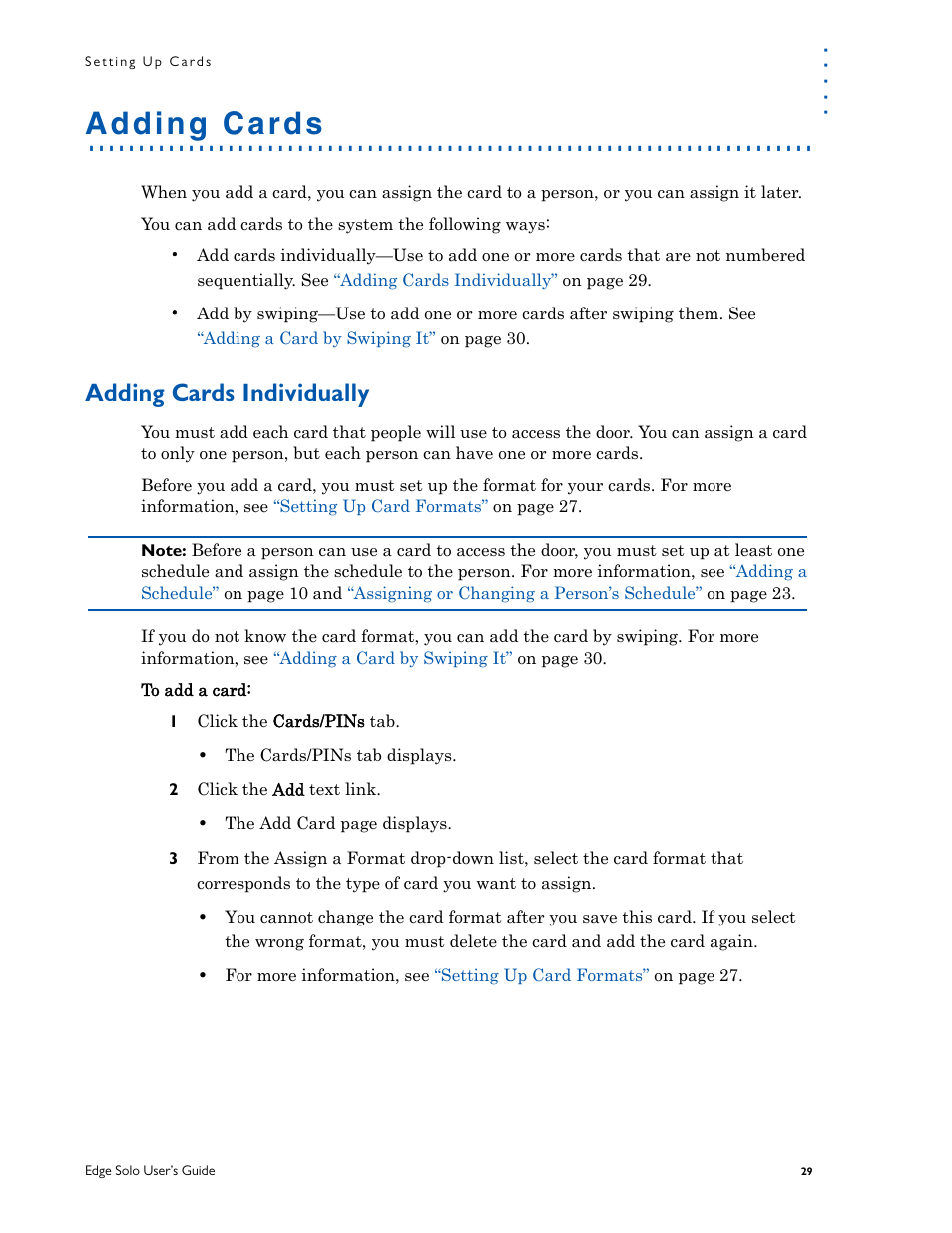 Adding cards, Adding cards individually | HID EDGE Solo v110 User Guide User Manual | Page 33 / 52