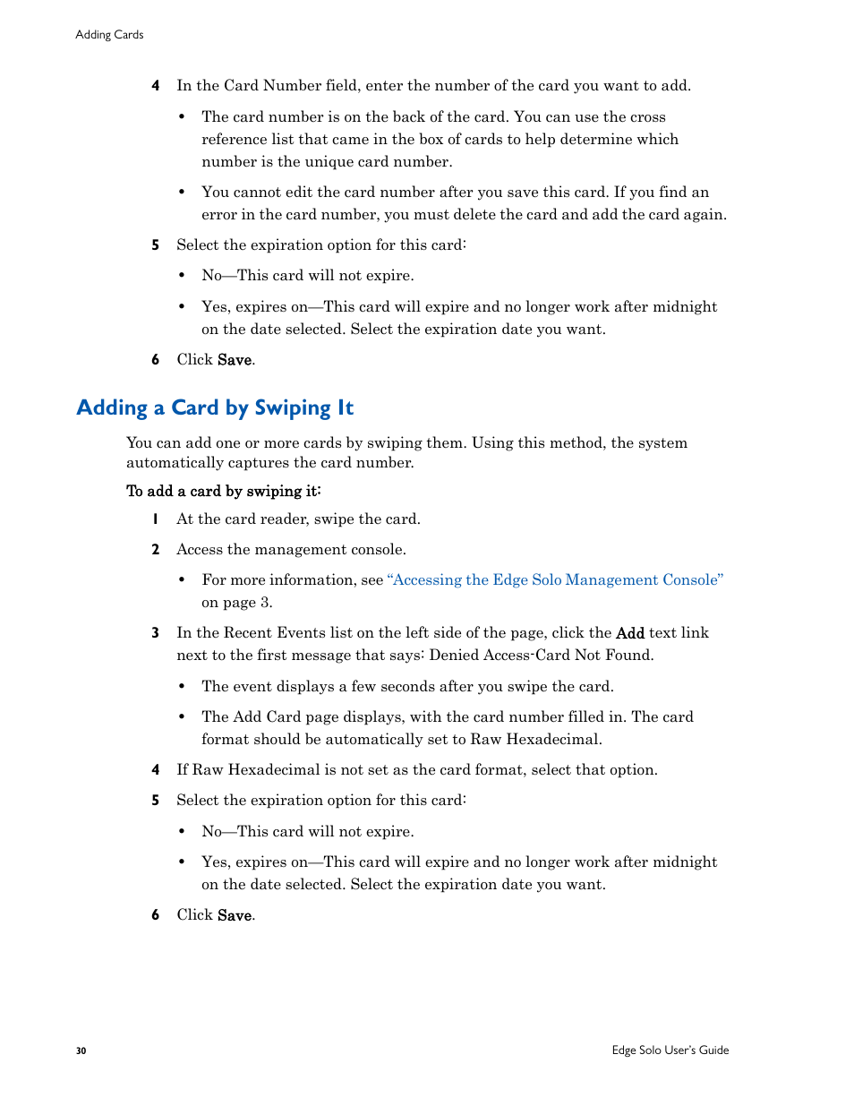 Adding a card by swiping it | HID EDGE Solo v110 User Guide User Manual | Page 34 / 52
