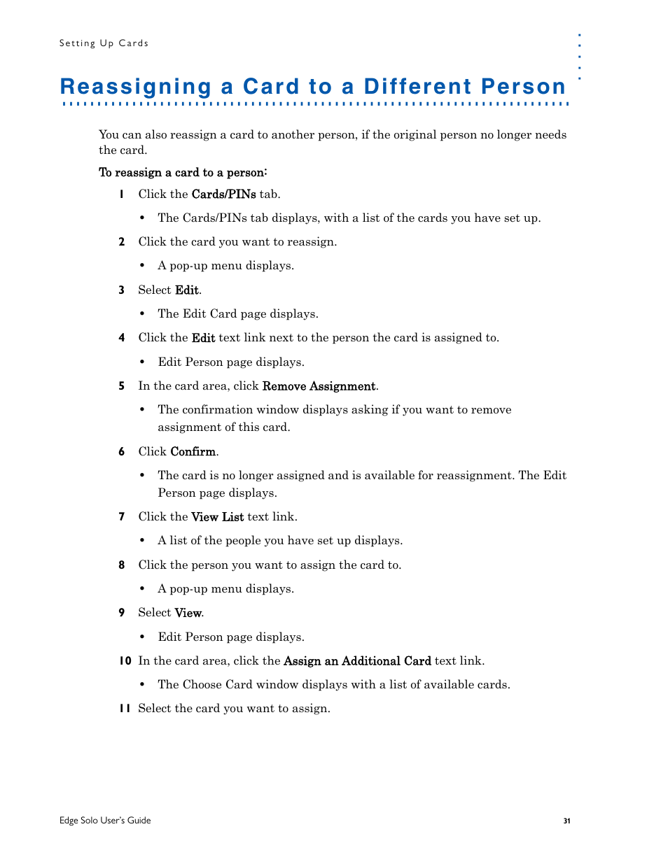 Reassigning a card to a different person | HID EDGE Solo v110 User Guide User Manual | Page 35 / 52