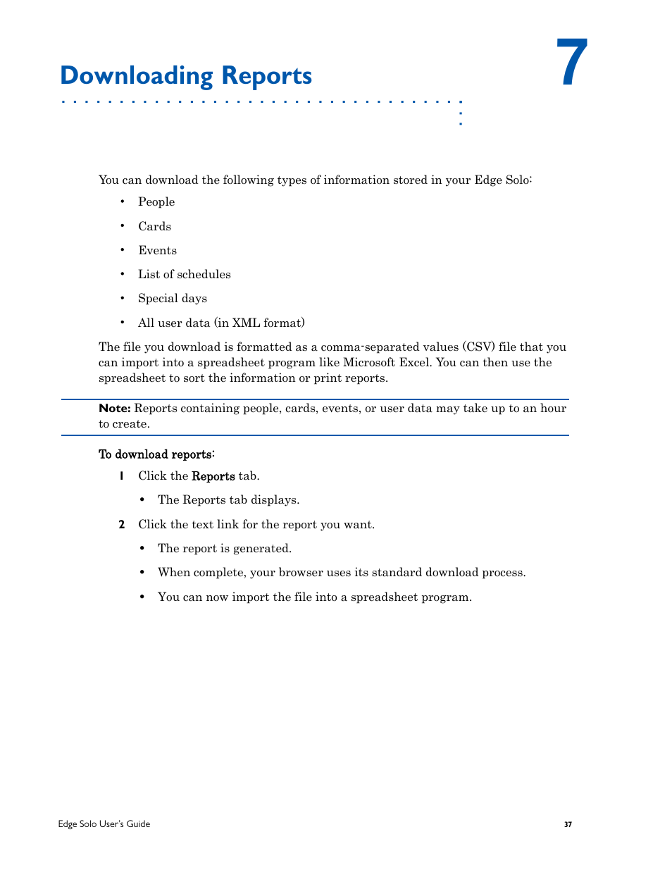 Downloading reports | HID EDGE Solo v110 User Guide User Manual | Page 41 / 52