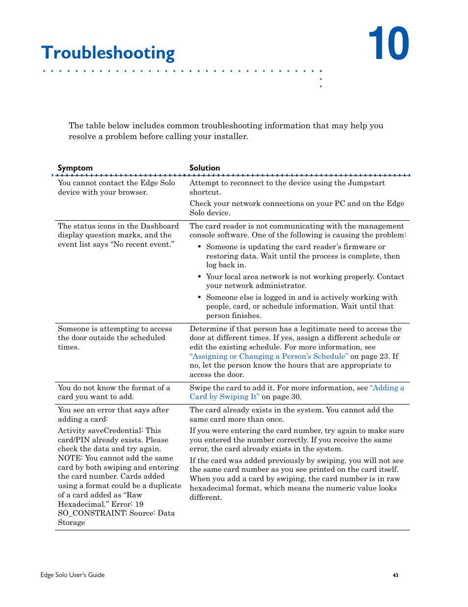 Troubleshooting | HID EDGE Solo v110 User Guide User Manual | Page 47 / 52