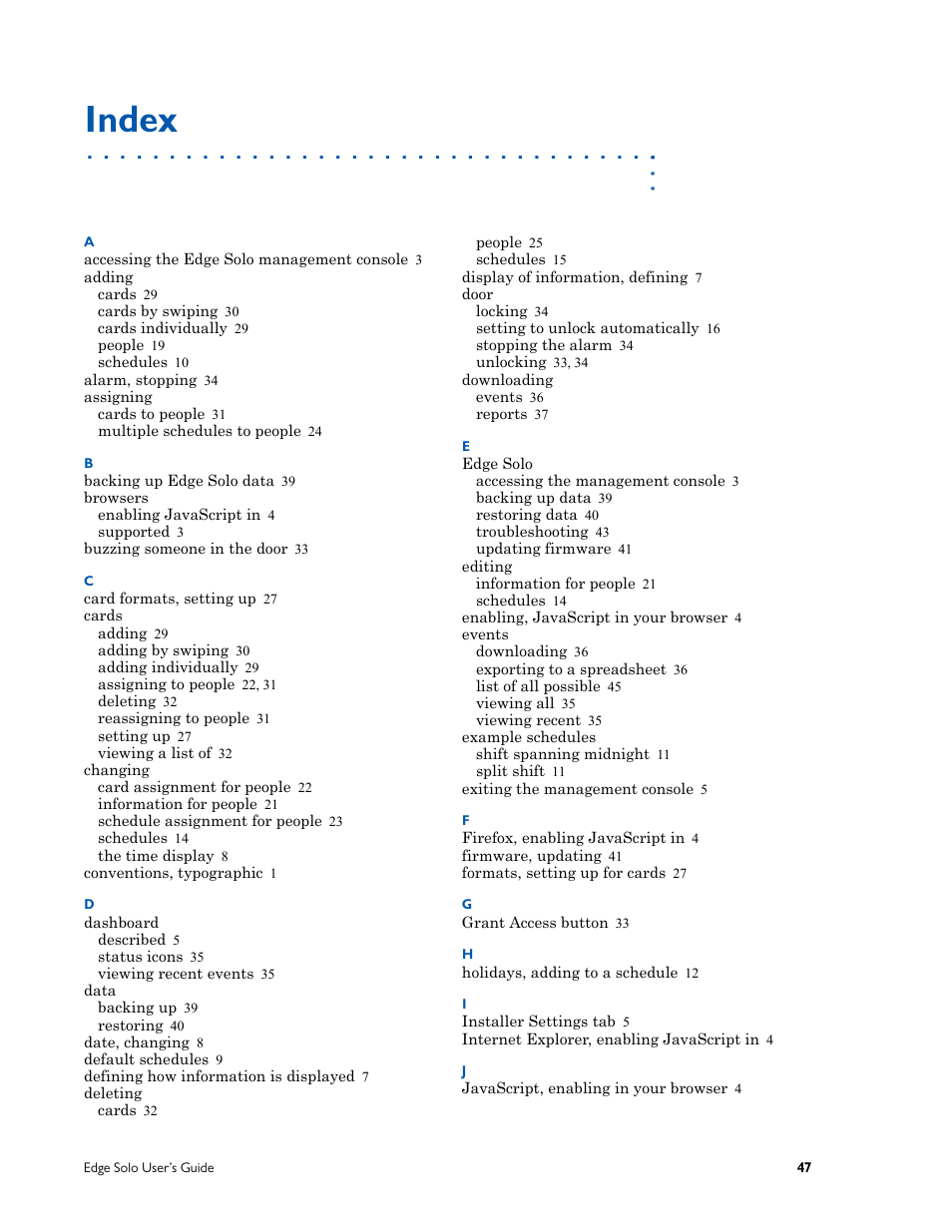 Index | HID EDGE Solo v110 User Guide User Manual | Page 51 / 52