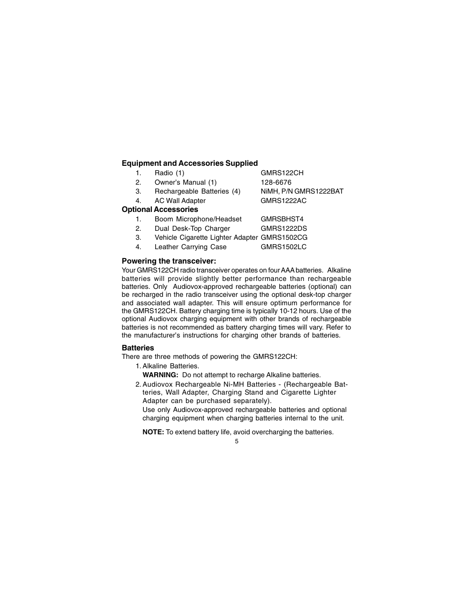 Audiovox GMRS122CH User Manual | Page 5 / 24