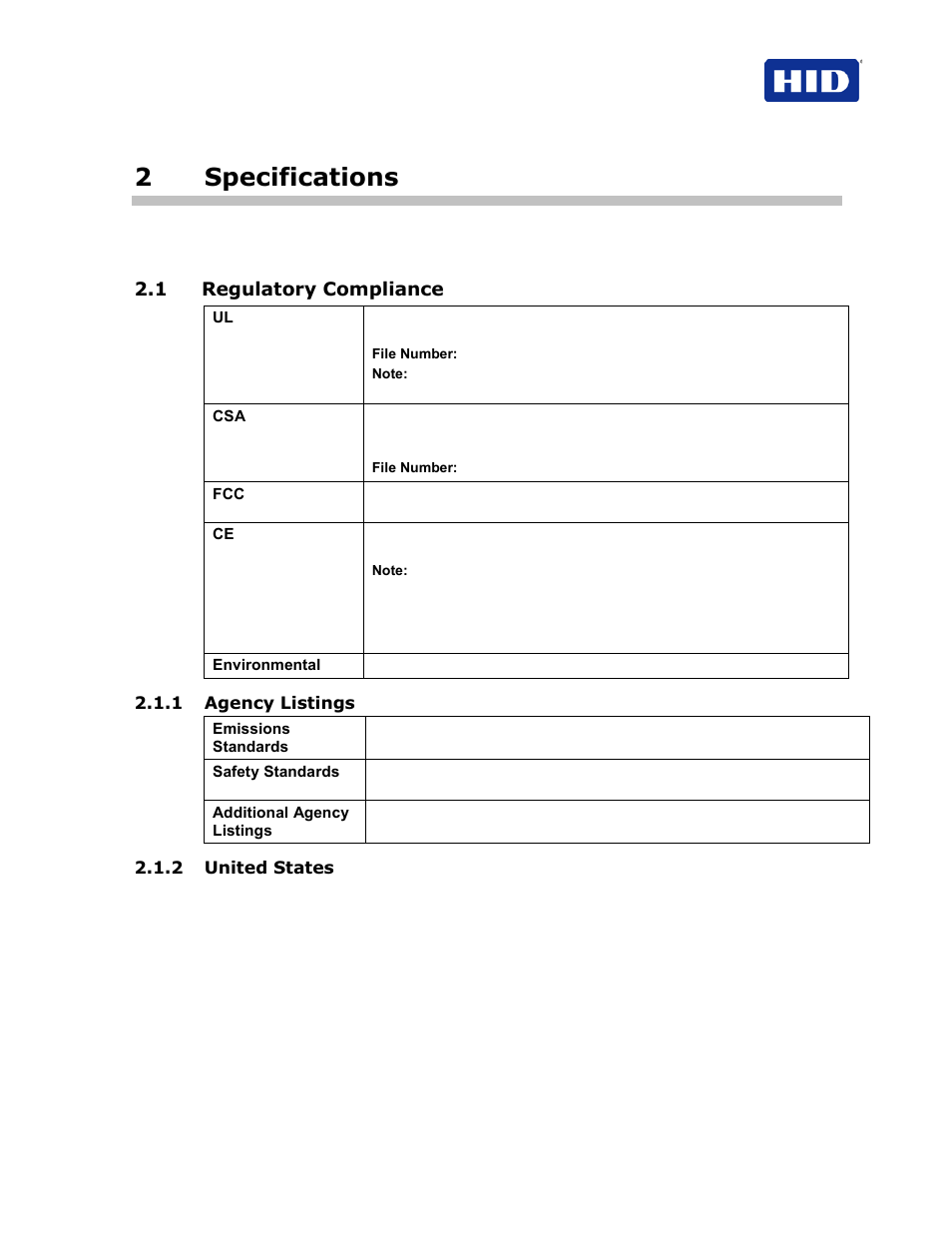 2 specifications, 1 regulatory compliance, 1 agency listings | 2 united states, 2specifications | HID FARGO HDP5000 User Guide User Manual | Page 3 / 100