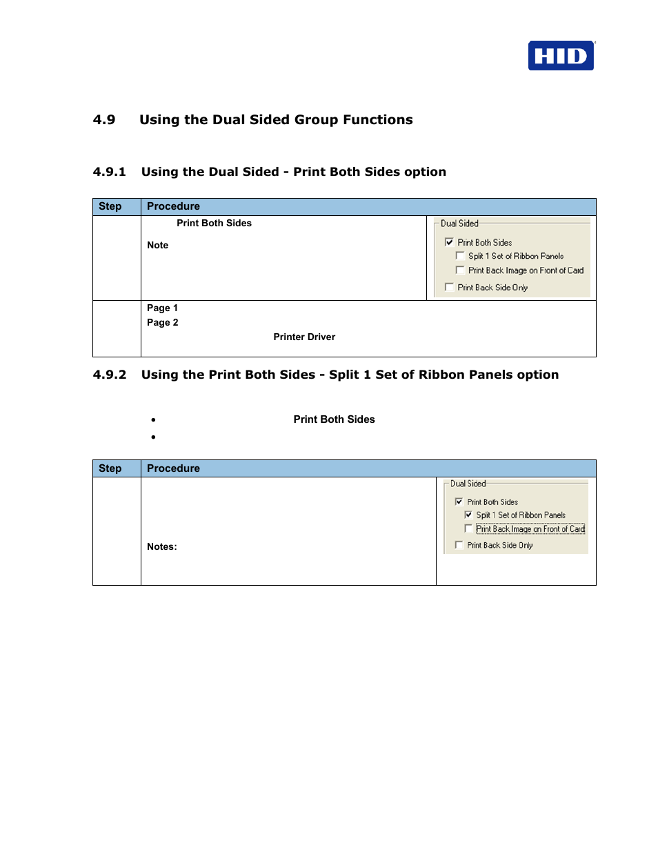 9 using the dual sided group functions, 1 using the dual sided - print both sides option | HID FARGO HDP5000 User Guide User Manual | Page 37 / 100