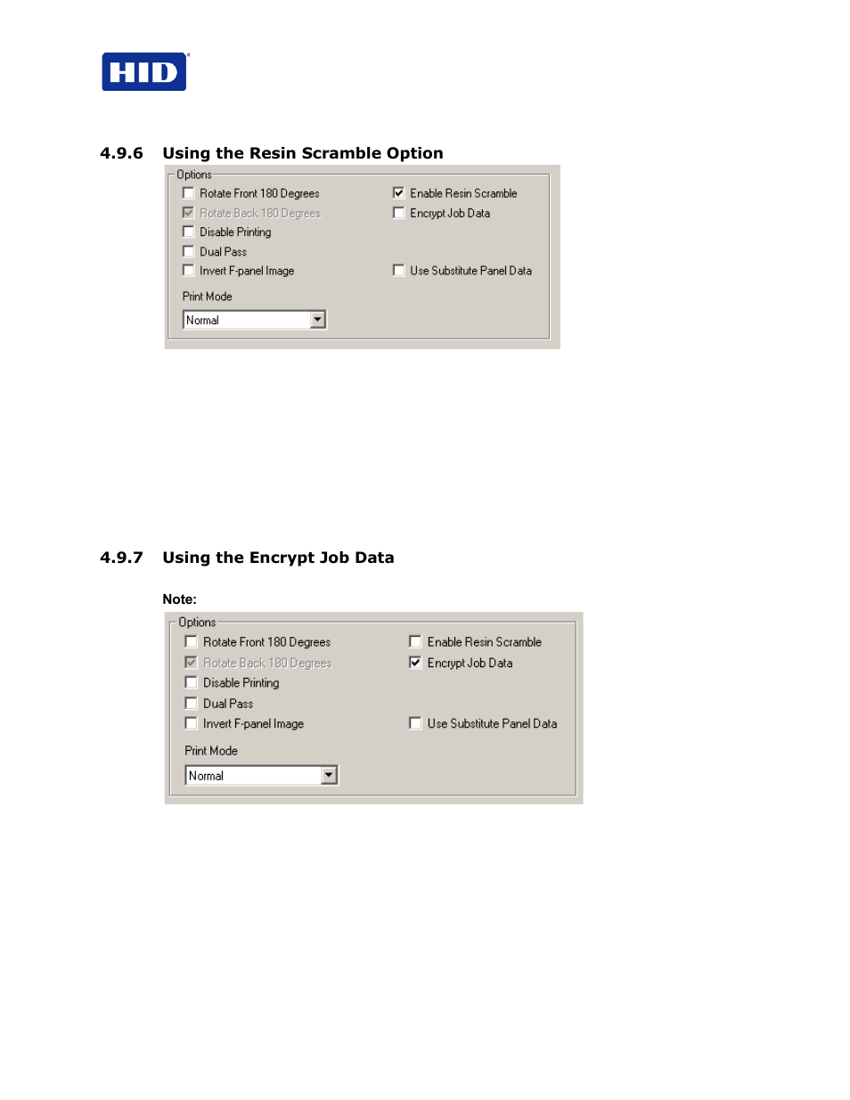 6 using the resin scramble option, 7 using the encrypt job data | HID FARGO HDP5000 User Guide User Manual | Page 40 / 100