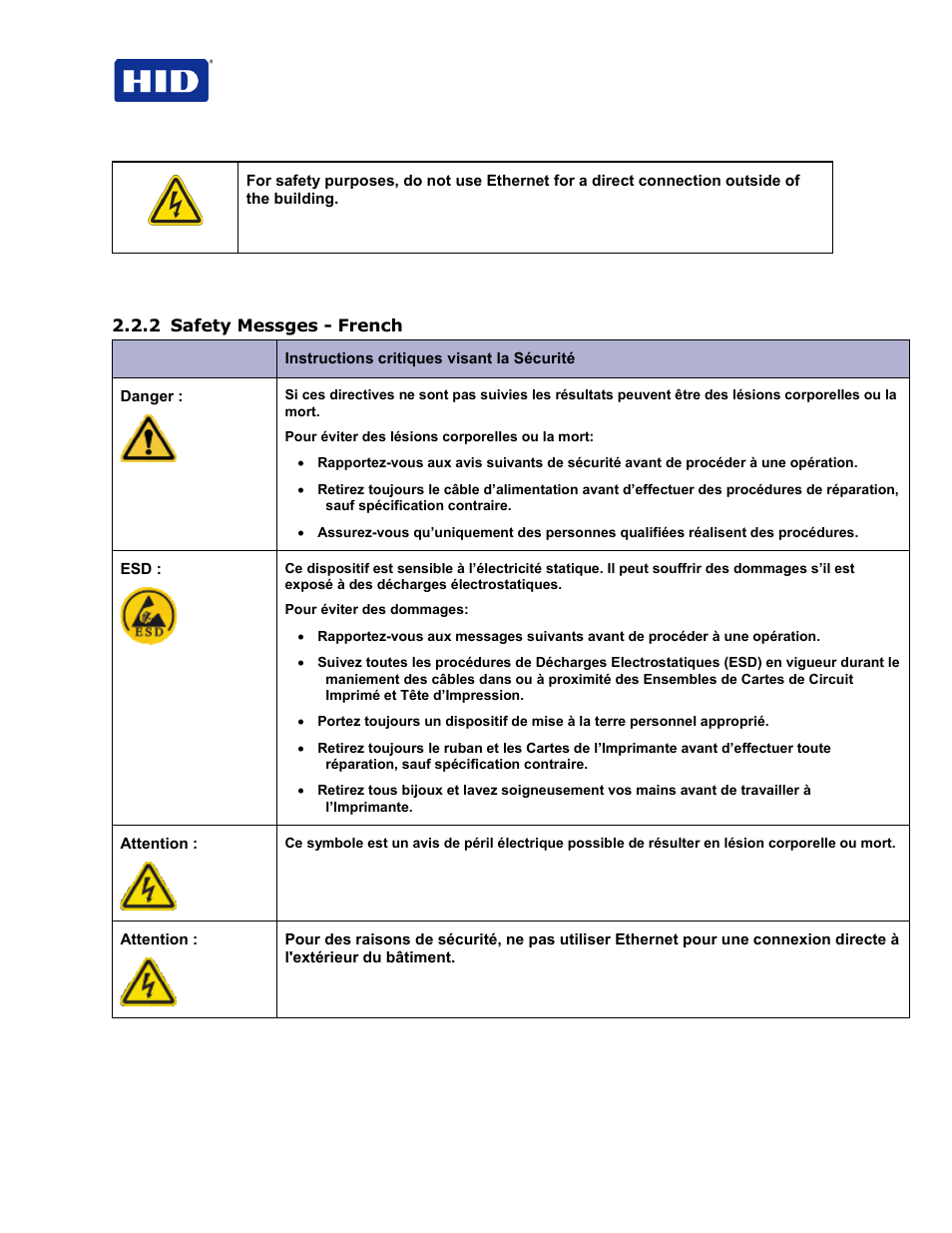 2 canada avis de sécurité (examiner attentivement) | HID FARGO HDP5000 User Guide User Manual | Page 6 / 100