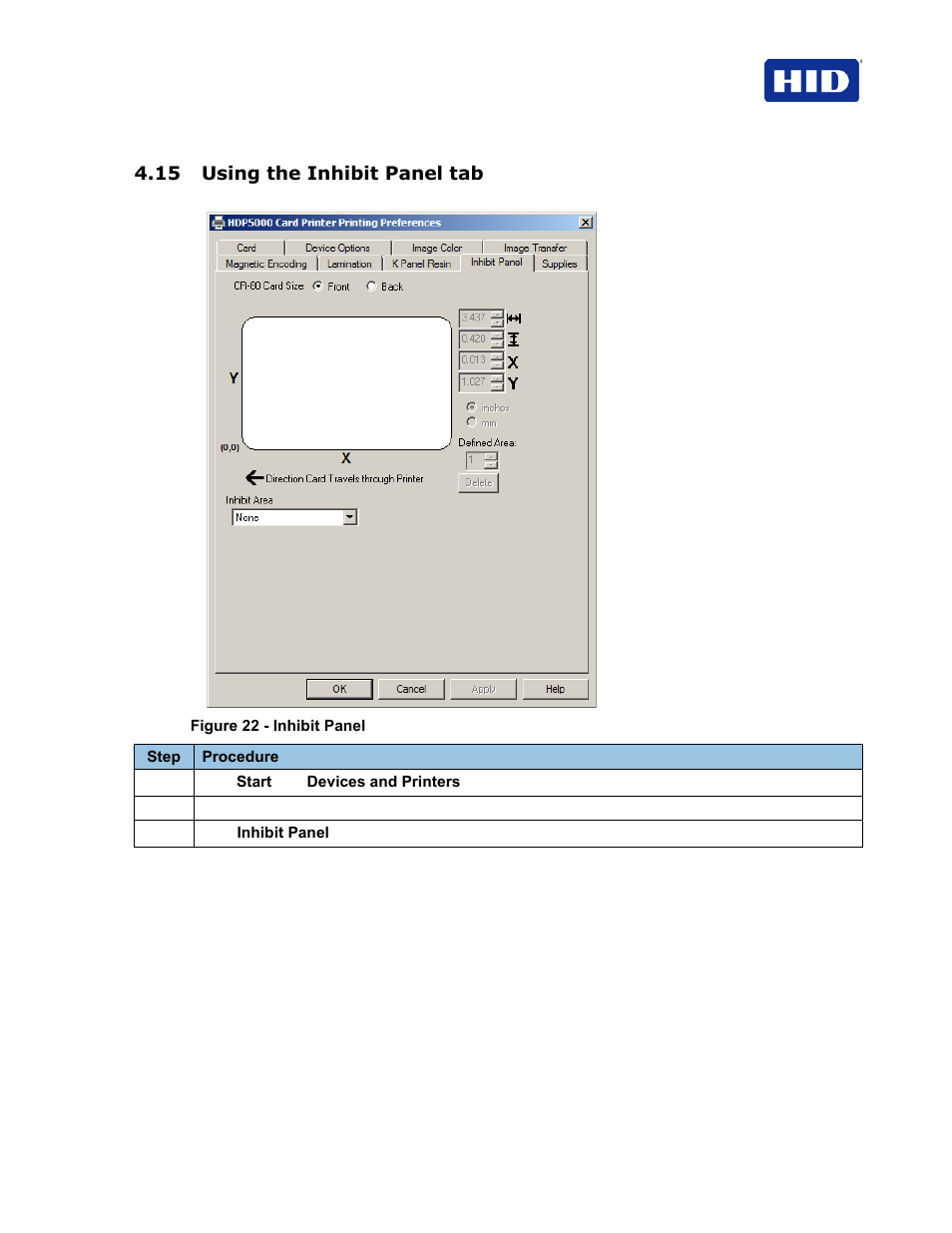 15 using the inhibit panel tab | HID FARGO HDP5000 User Guide User Manual | Page 61 / 100