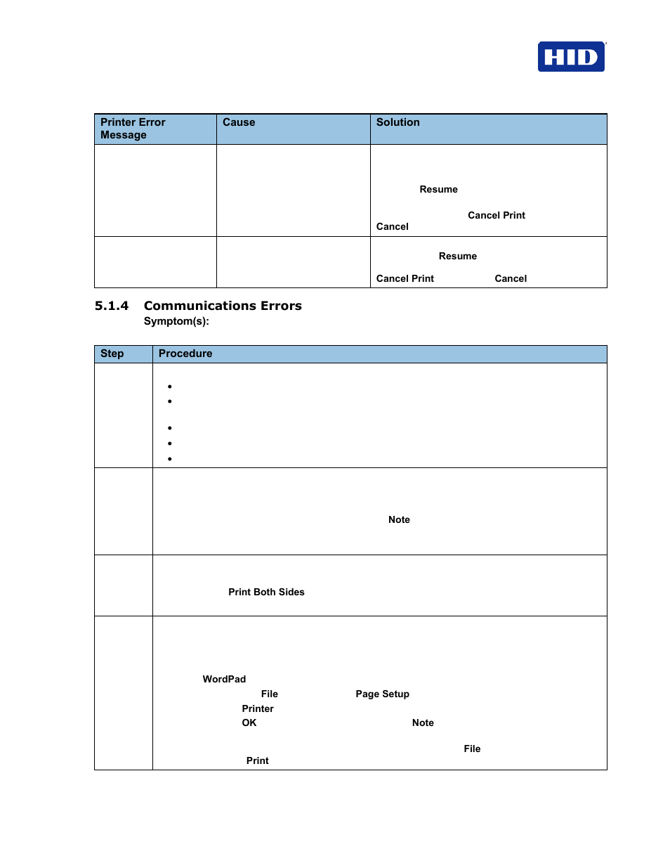 4 communications errors | HID FARGO HDP5000 User Guide User Manual | Page 79 / 100