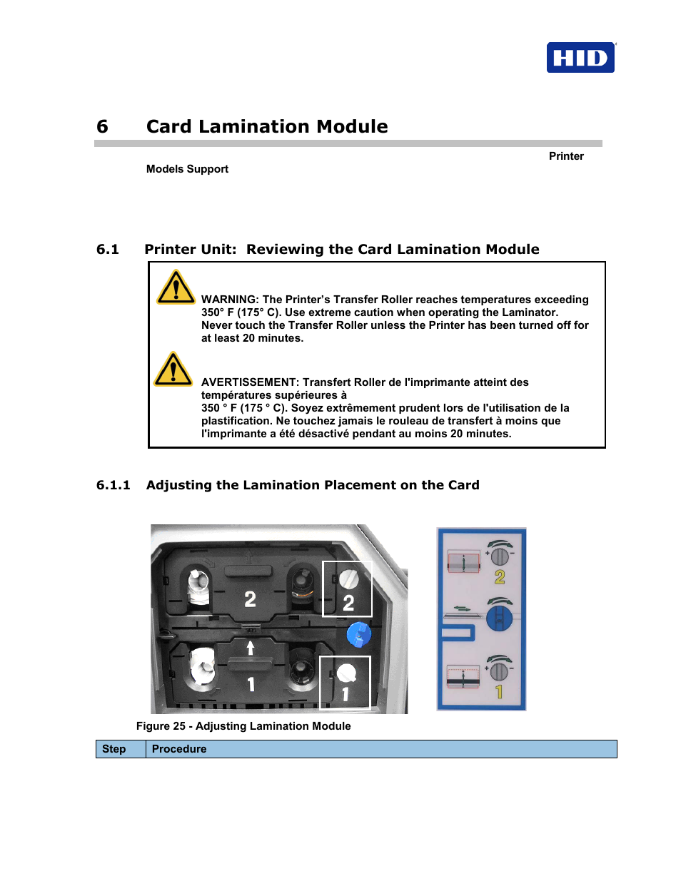 6 card lamination module, 1 adjusting the lamination placement on the card, 6card lamination module | HID FARGO HDP5000 User Guide User Manual | Page 81 / 100