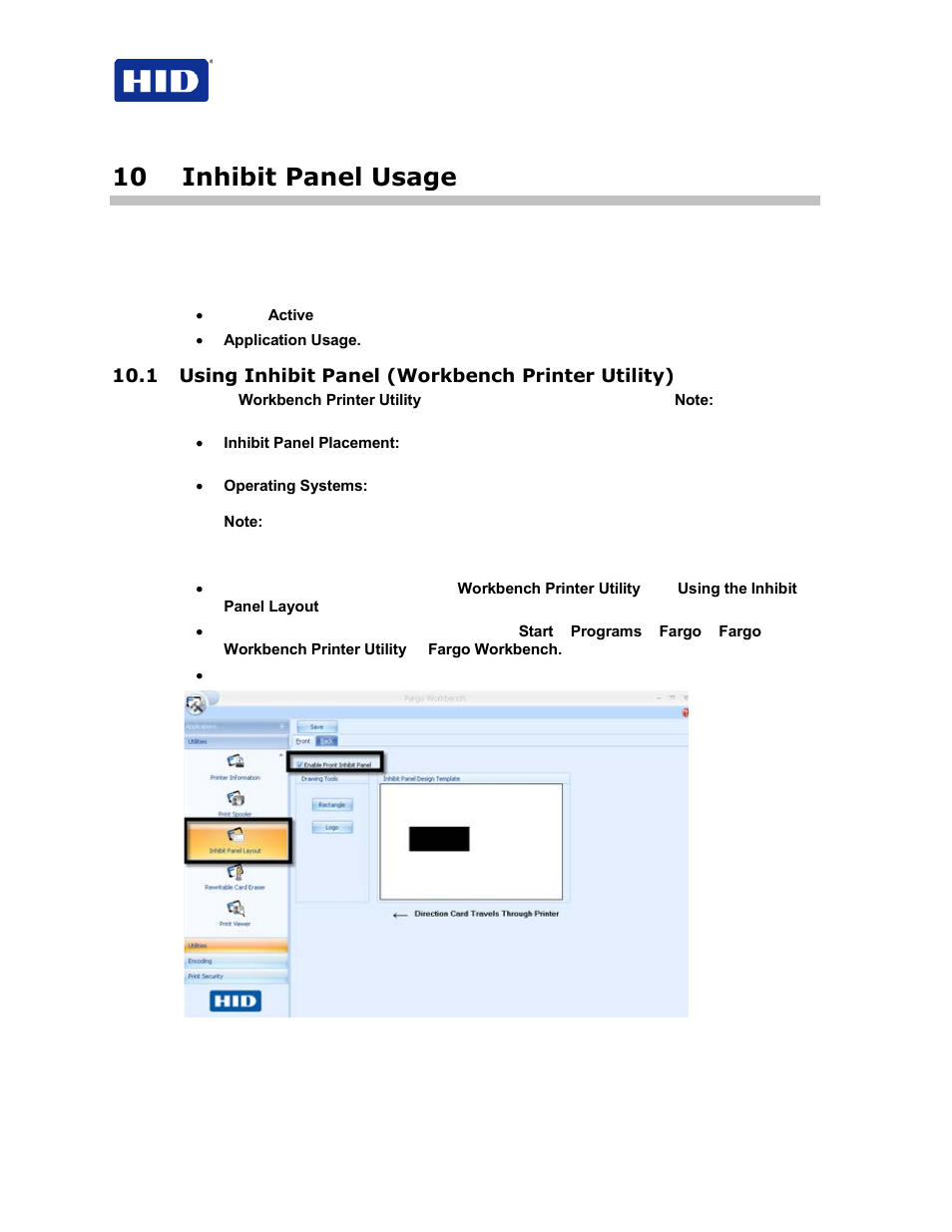 10 inhibit panel usage, 1 using inhibit panel (workbench printer utility) | HID FARGO HDP5000 User Guide User Manual | Page 90 / 100