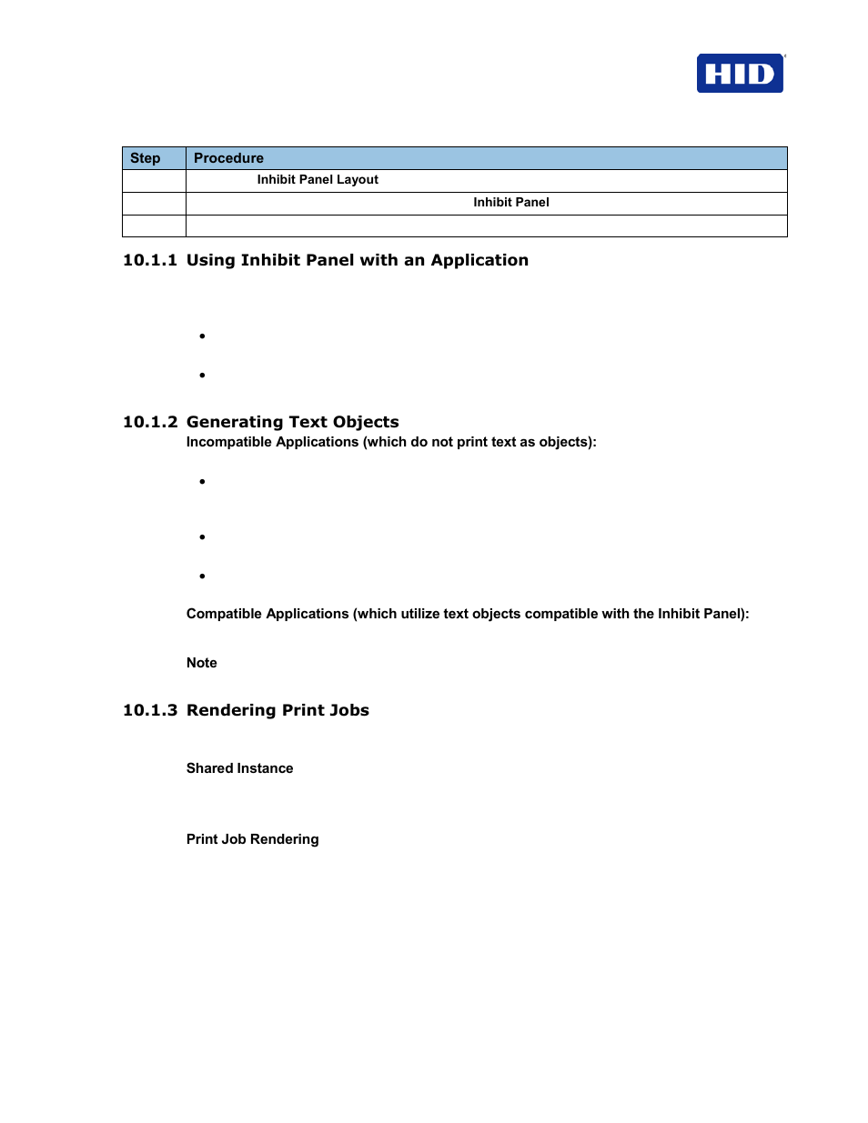 1 using inhibit panel with an application, 2 generating text objects, 3 rendering print jobs | HID FARGO HDP5000 User Guide User Manual | Page 91 / 100