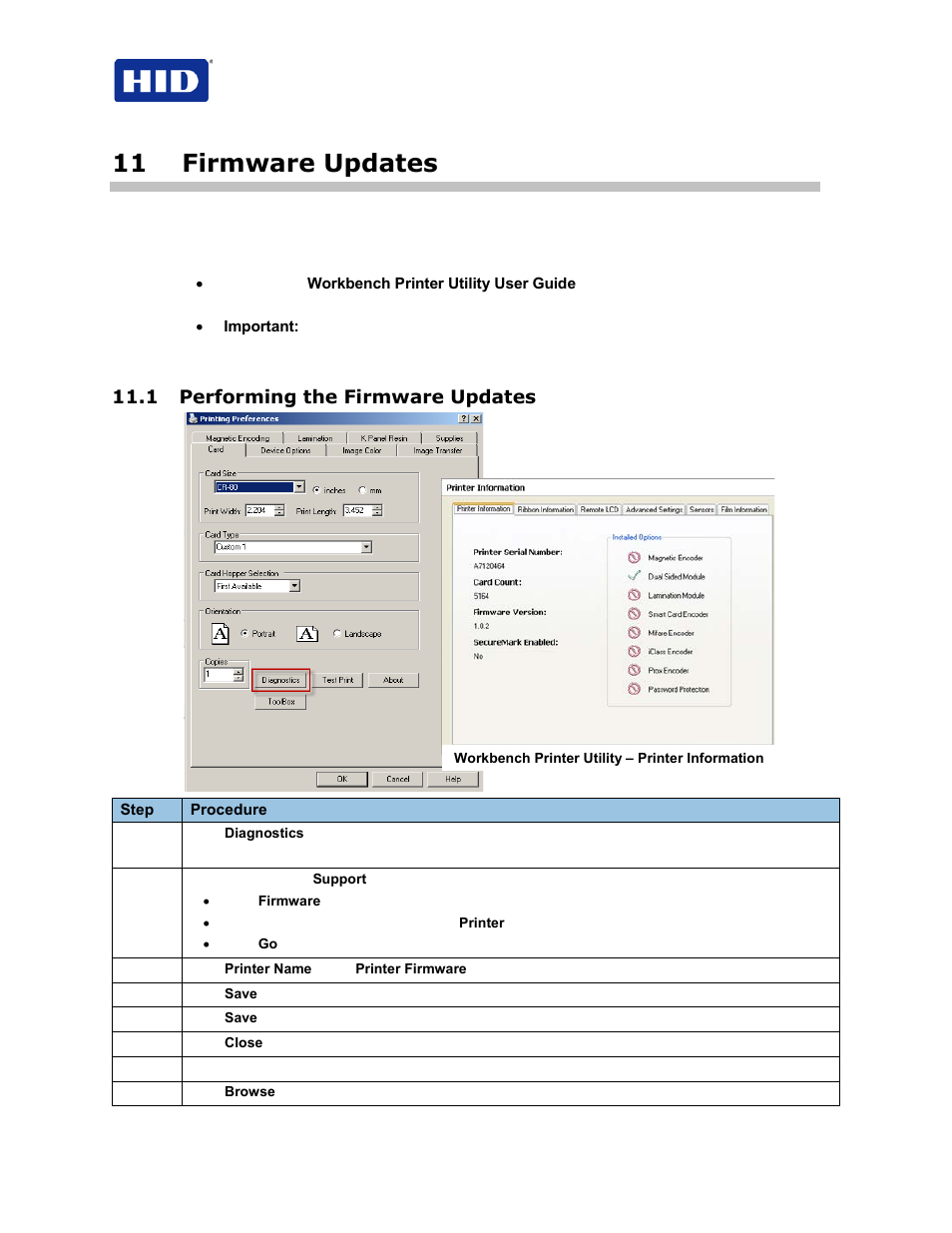 11 firmware updates, 1 performing the firmware updates | HID FARGO HDP5000 User Guide User Manual | Page 96 / 100