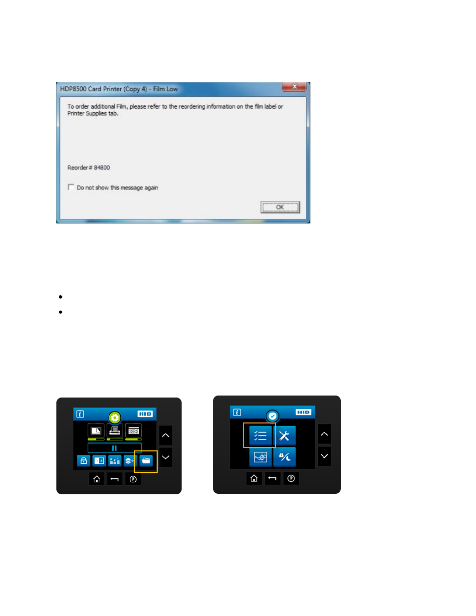 Selecting the lcd display language, Using the printer lcd display to set the language | HID FARGO HDP8500 User Guide User Manual | Page 118 / 192