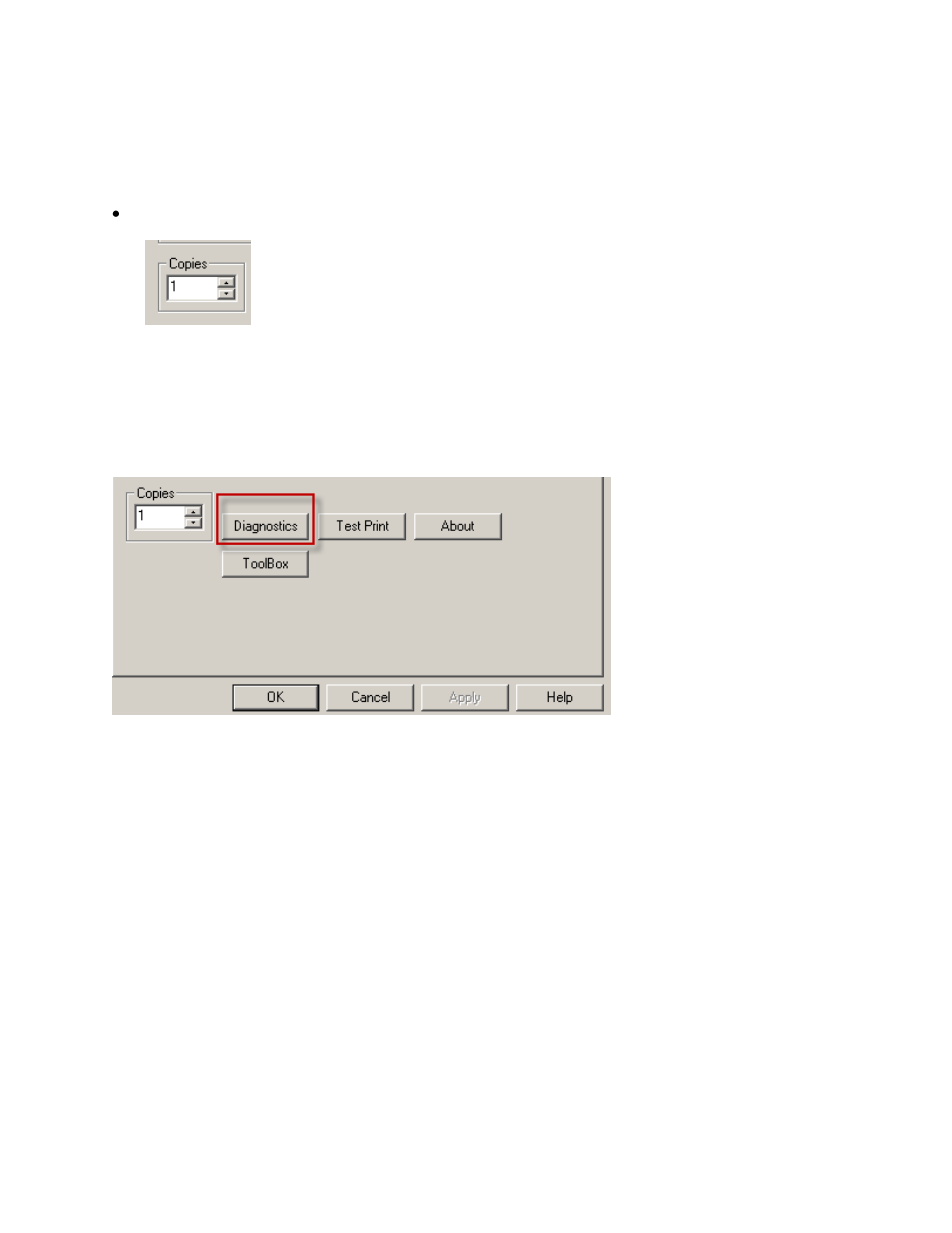 Specifying the number of copies, Selecting the diagnostics button | HID FARGO HDP8500 User Guide User Manual | Page 64 / 192