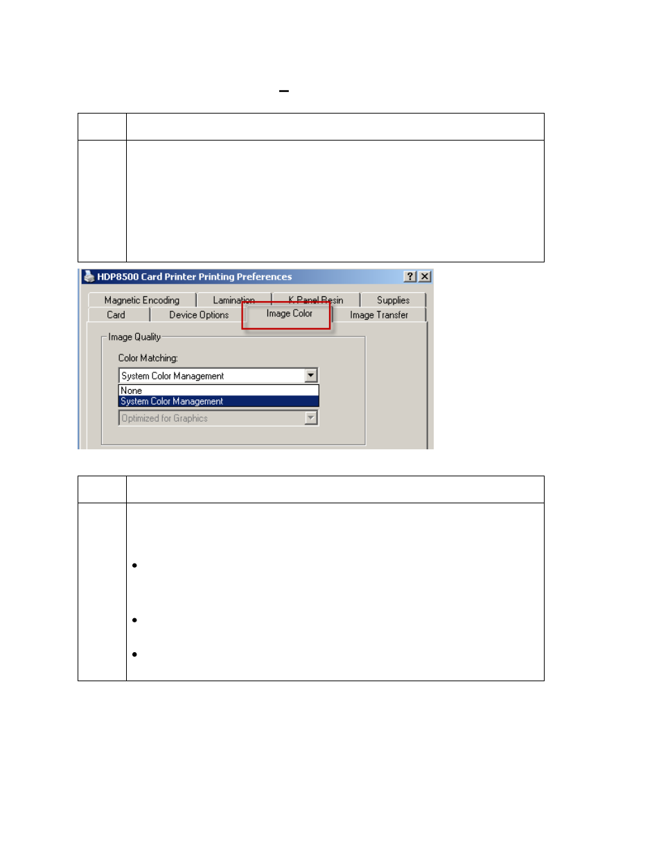 Using the image quality – color matching dropdown | HID FARGO HDP8500 User Guide User Manual | Page 80 / 192