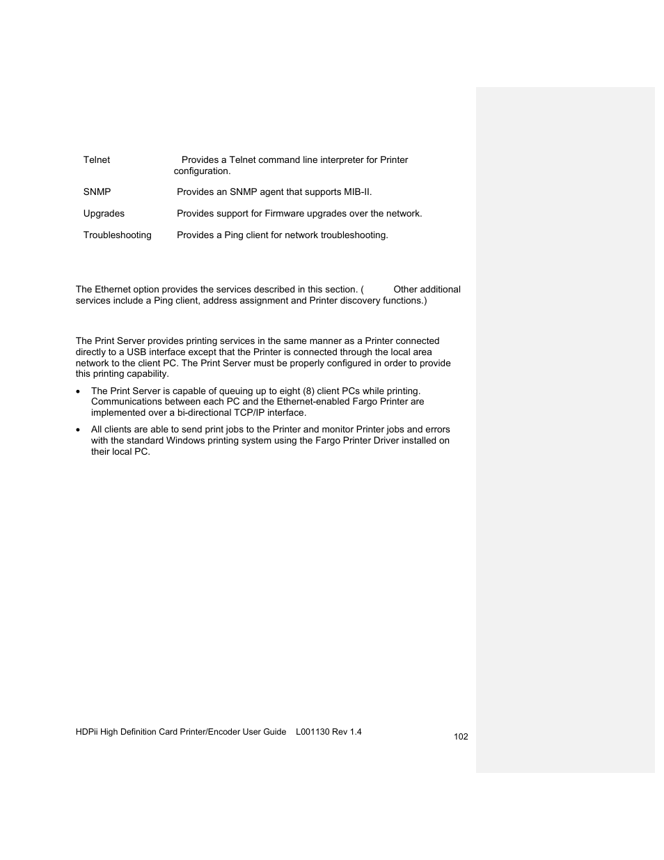 Network services - overview, Reviewing the print server | HID FARGO HDPii User Guide User Manual | Page 102 / 310