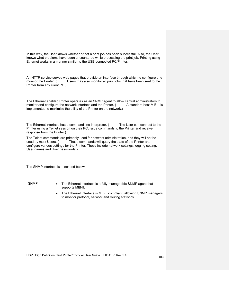 Reviewing the network management interface, Reviewing the telnet server, Network management interface | HID FARGO HDPii User Guide User Manual | Page 103 / 310