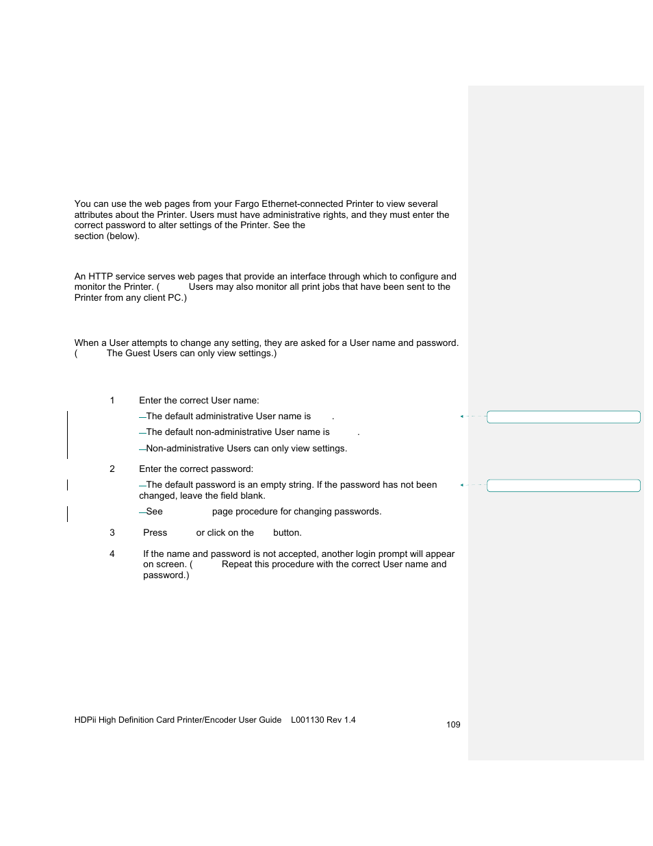 Logging in, Ethernet web pages – standard procedures, Reviewing web page security | Reviewing the web page server | HID FARGO HDPii User Guide User Manual | Page 109 / 310