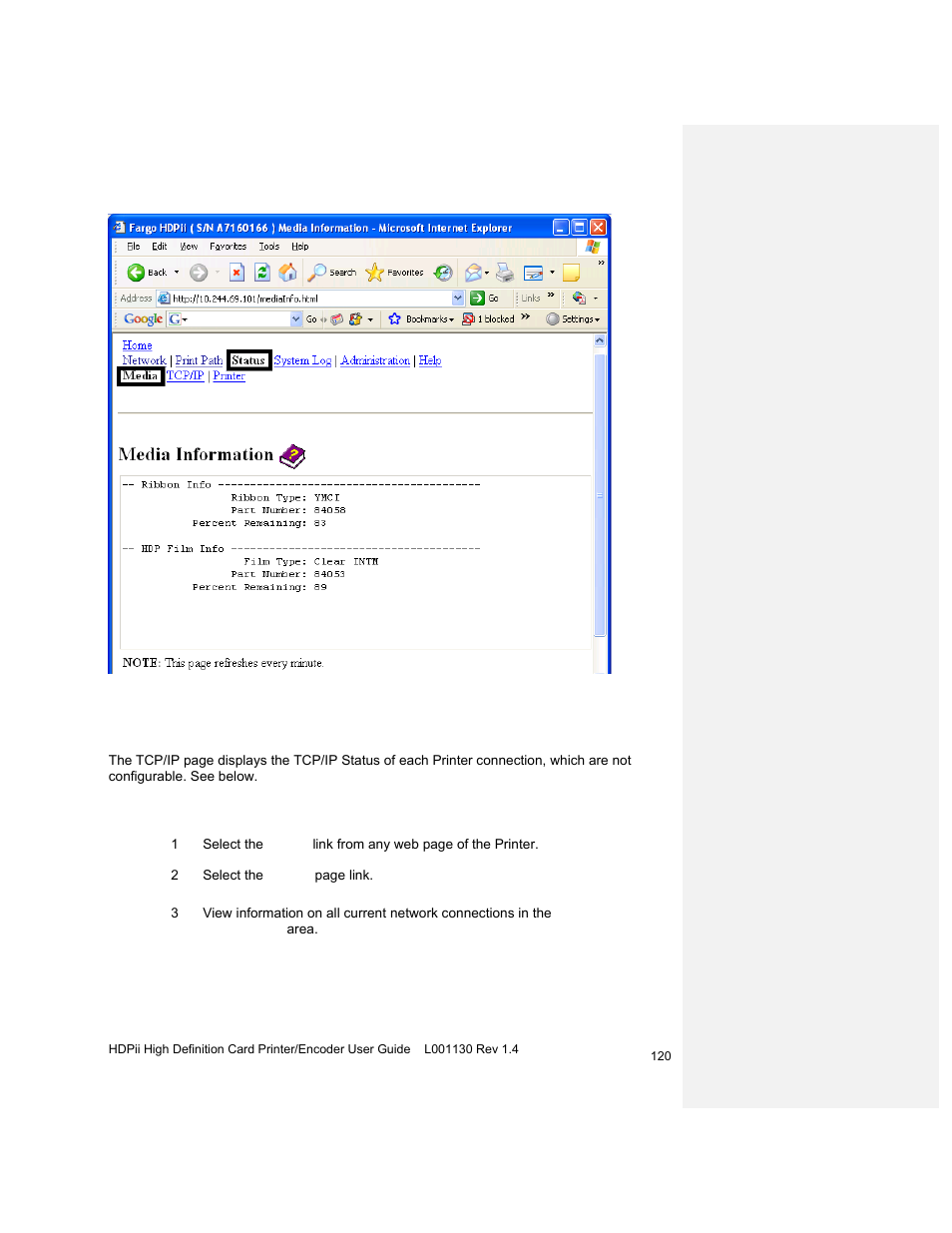 Using the tcp/ip page | HID FARGO HDPii User Guide User Manual | Page 120 / 310