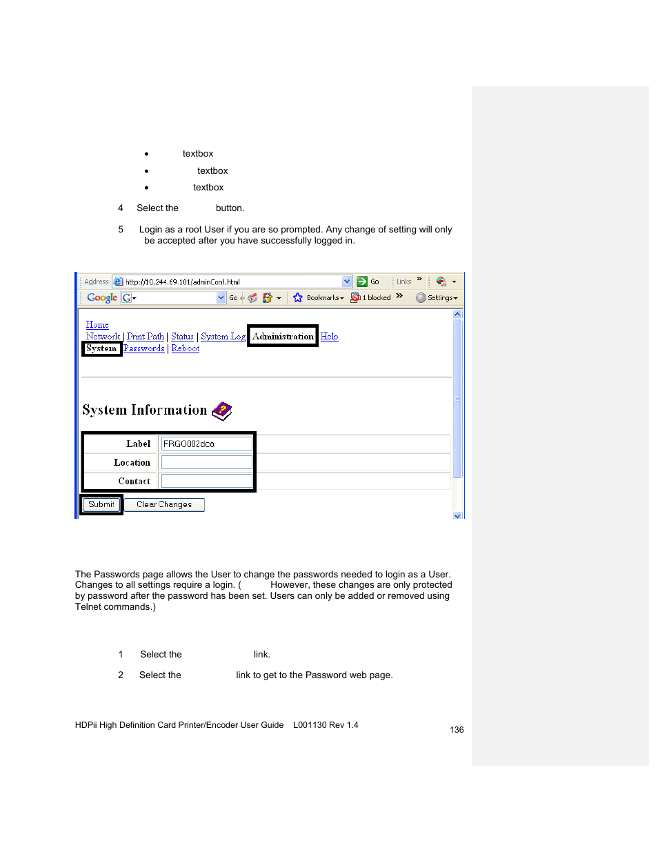 Changing the root password | HID FARGO HDPii User Guide User Manual | Page 136 / 310