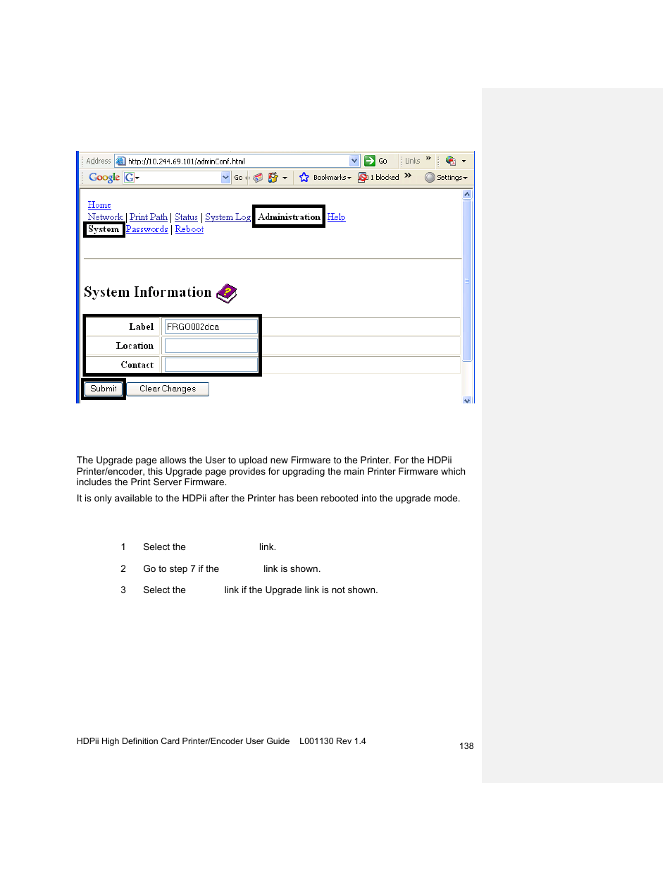 Upgrading the main firmware | HID FARGO HDPii User Guide User Manual | Page 138 / 310