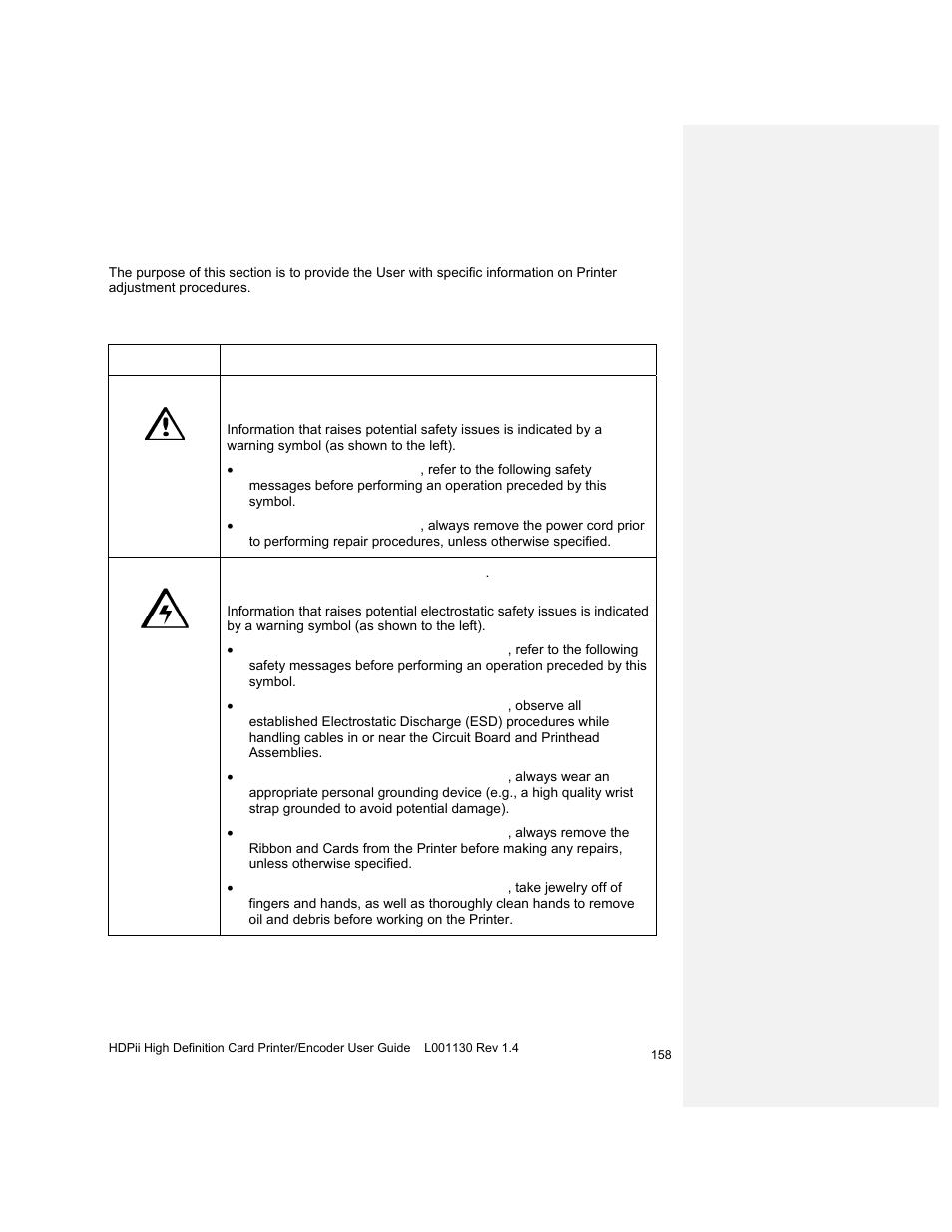 Section 7: printer adjustments, Safety messages (review carefully) | HID FARGO HDPii User Guide User Manual | Page 158 / 310