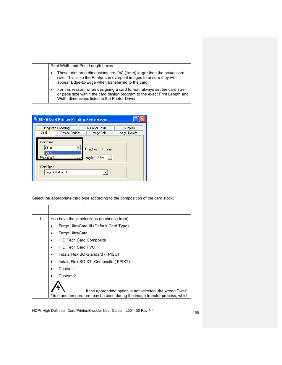 Selecting the card type | HID FARGO HDPii User Guide User Manual | Page 165 / 310