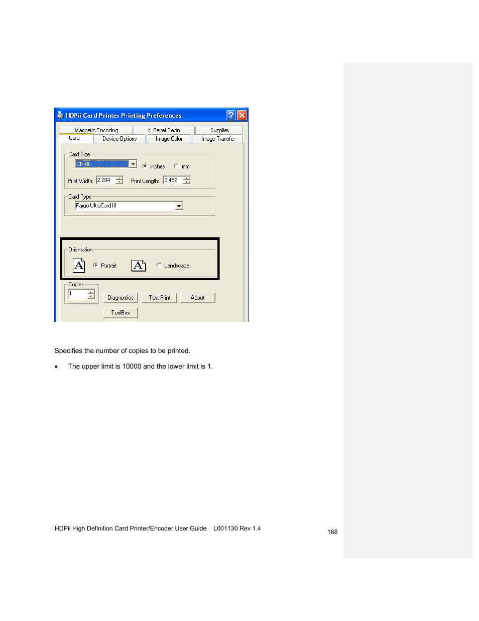 Specifying the number of copies | HID FARGO HDPii User Guide User Manual | Page 168 / 310