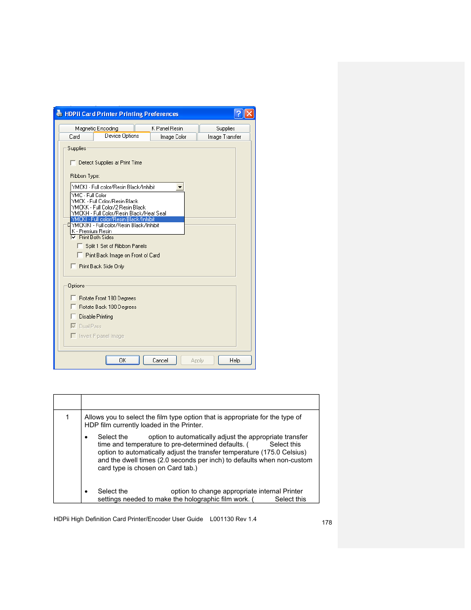 Adjusting the film type | HID FARGO HDPii User Guide User Manual | Page 178 / 310