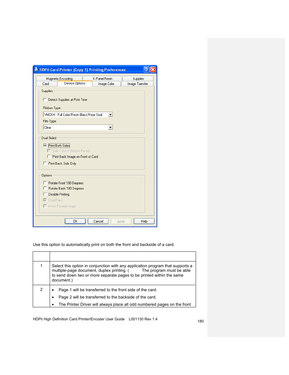 Using the dual sided - print both sides option | HID FARGO HDPii User Guide User Manual | Page 180 / 310