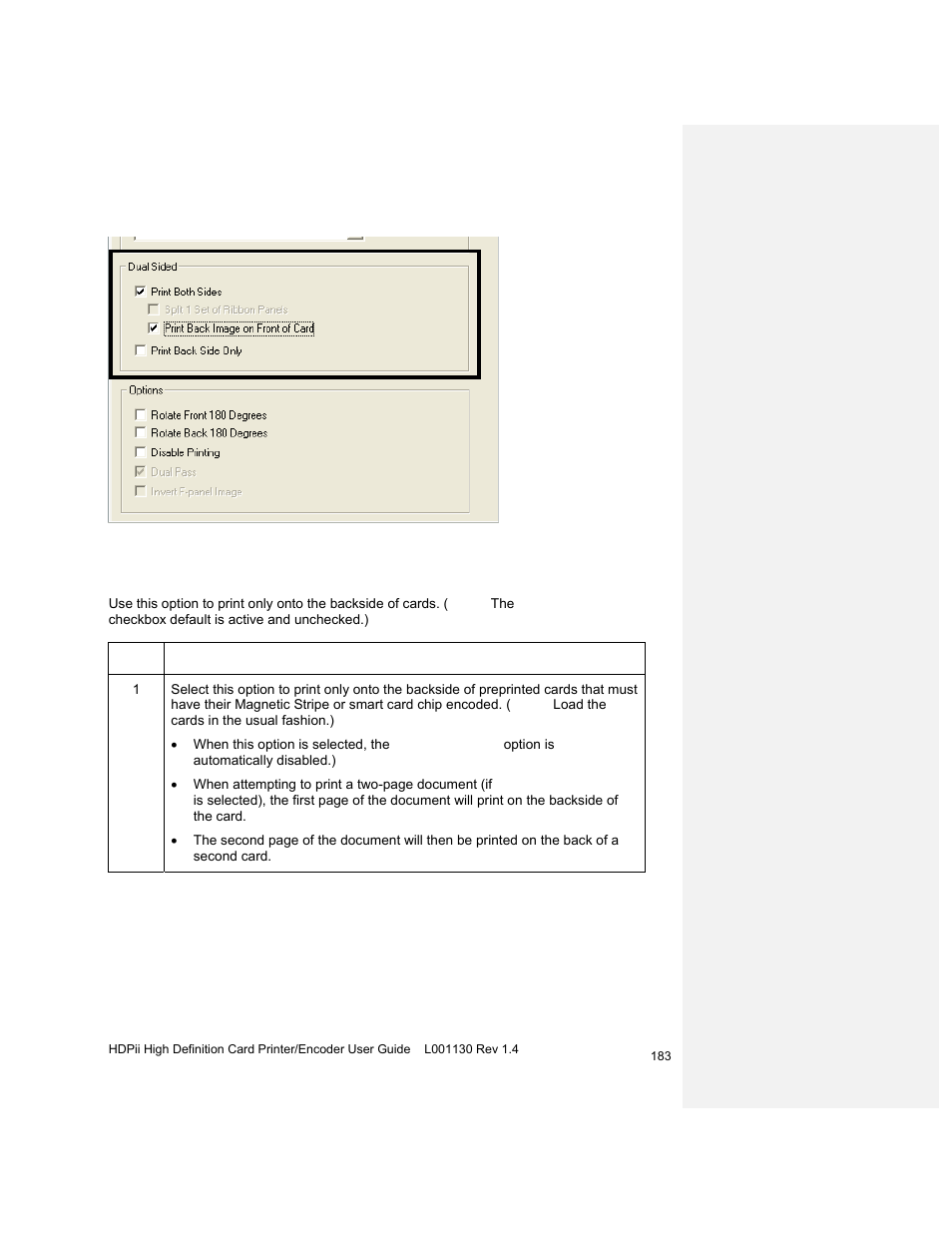 Using the dual sided - print back side only option | HID FARGO HDPii User Guide User Manual | Page 183 / 310