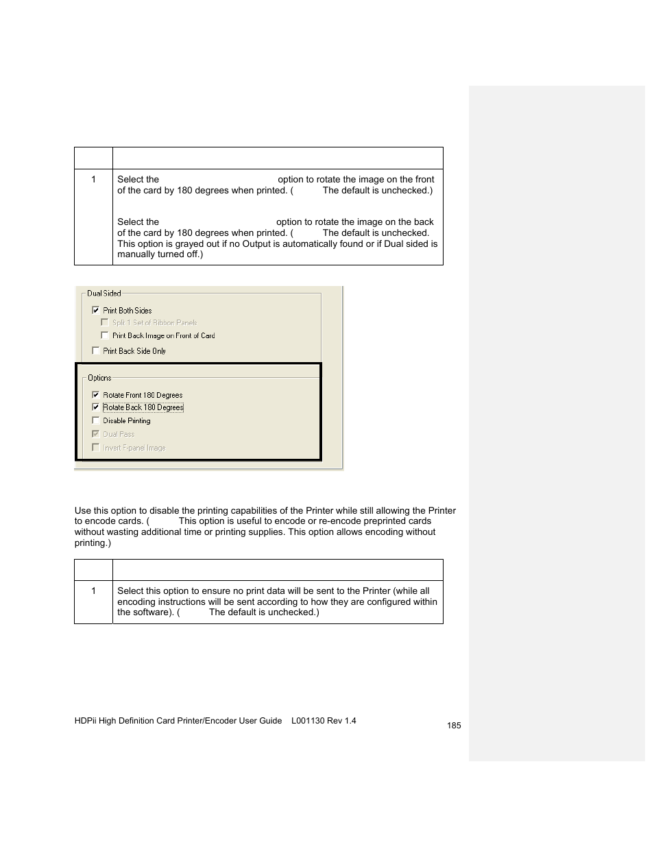 Using the disable printing option | HID FARGO HDPii User Guide User Manual | Page 185 / 310