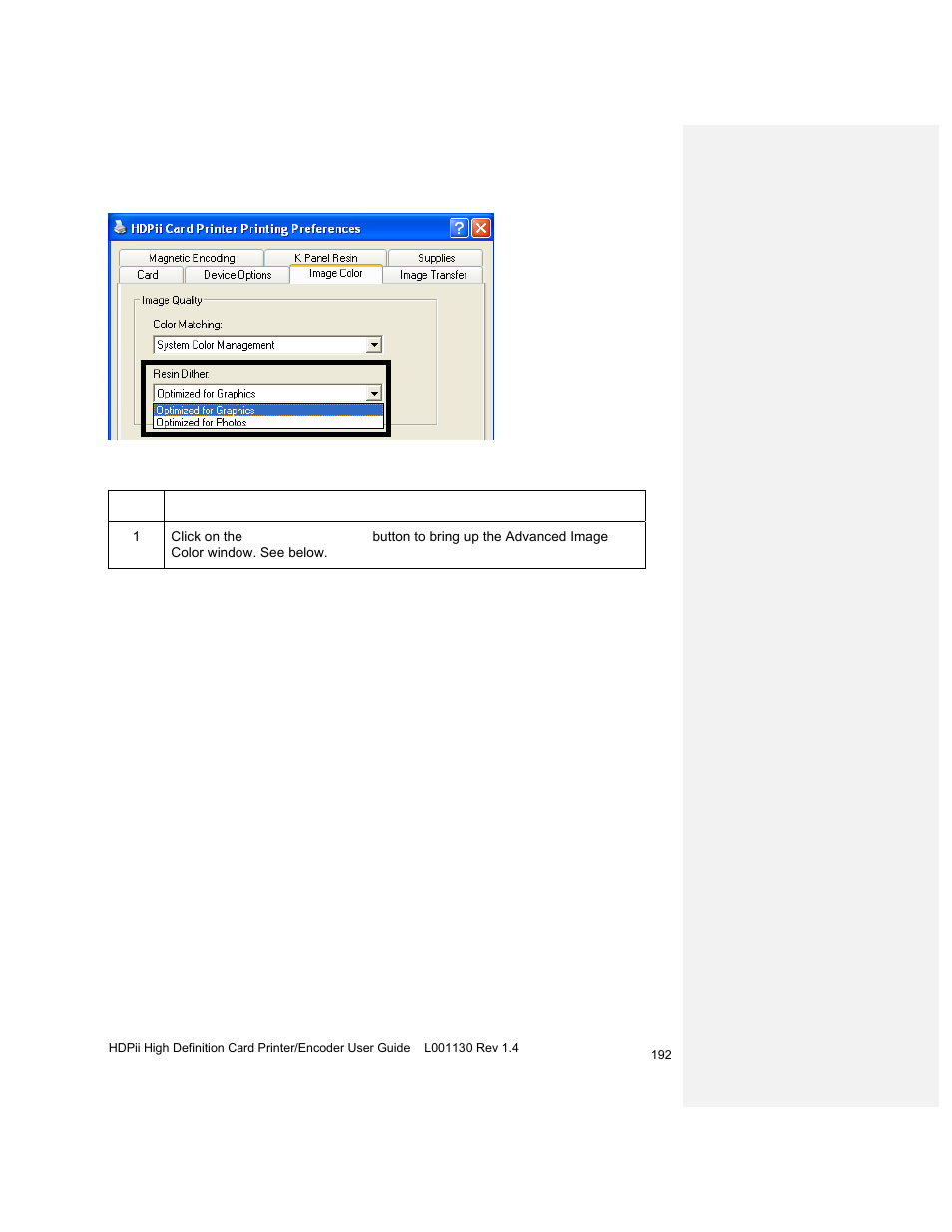 Using the advanced image color window | HID FARGO HDPii User Guide User Manual | Page 192 / 310